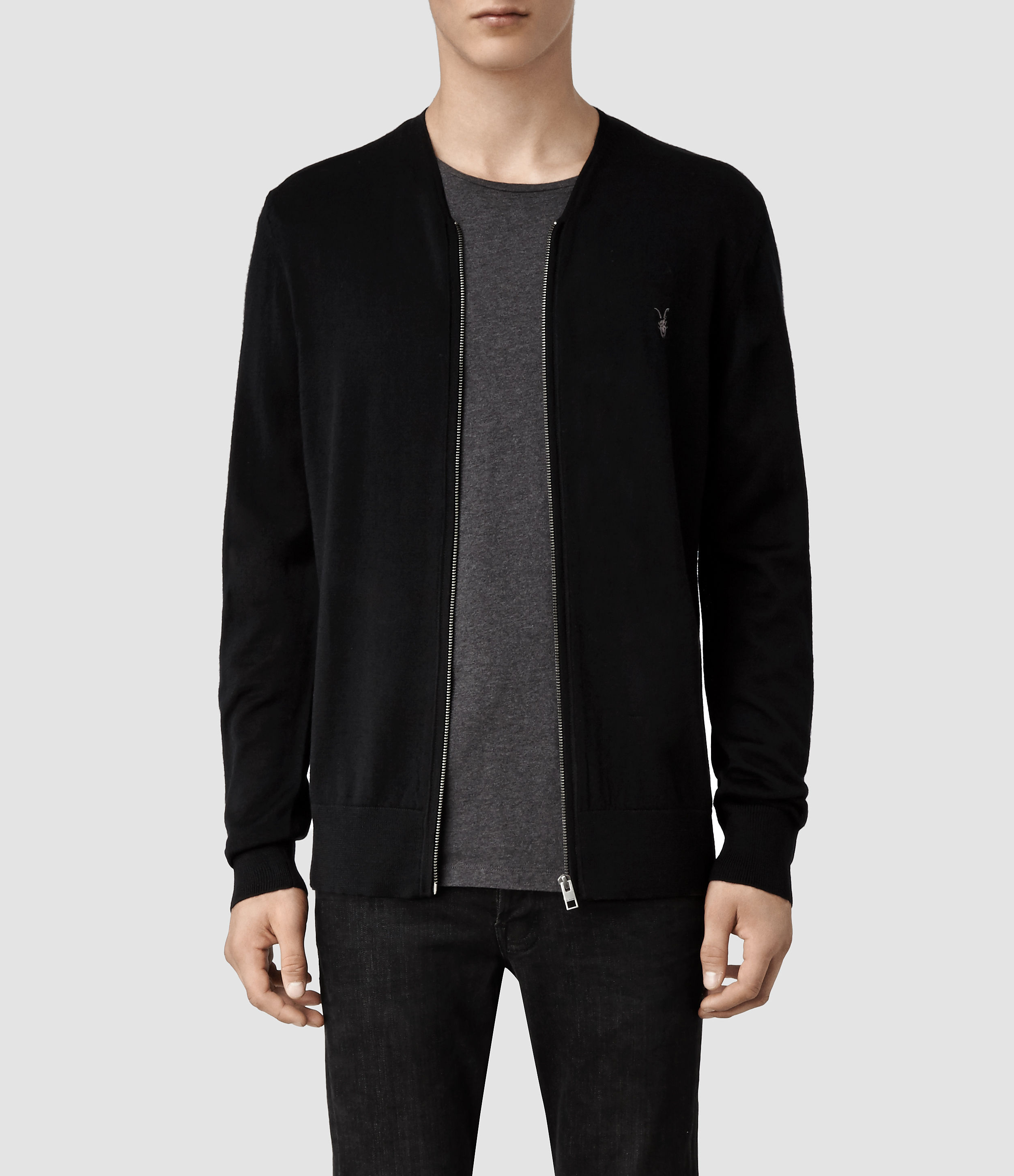 AllSaints Mode Merino Zip Cardigan in Black for Men - Lyst