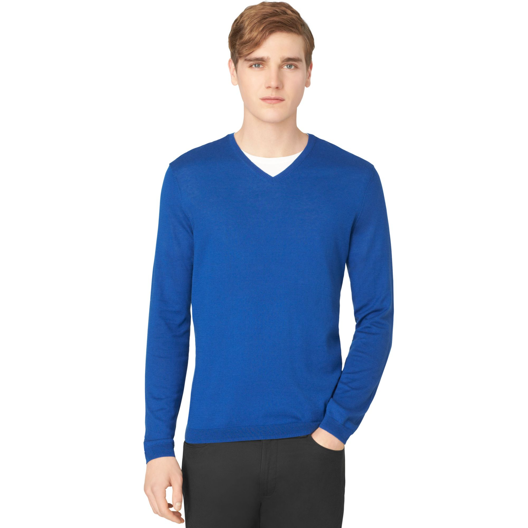 Calvin klein Solid Vneck Sweater in Blue for Men (Monaco Blue) Lyst