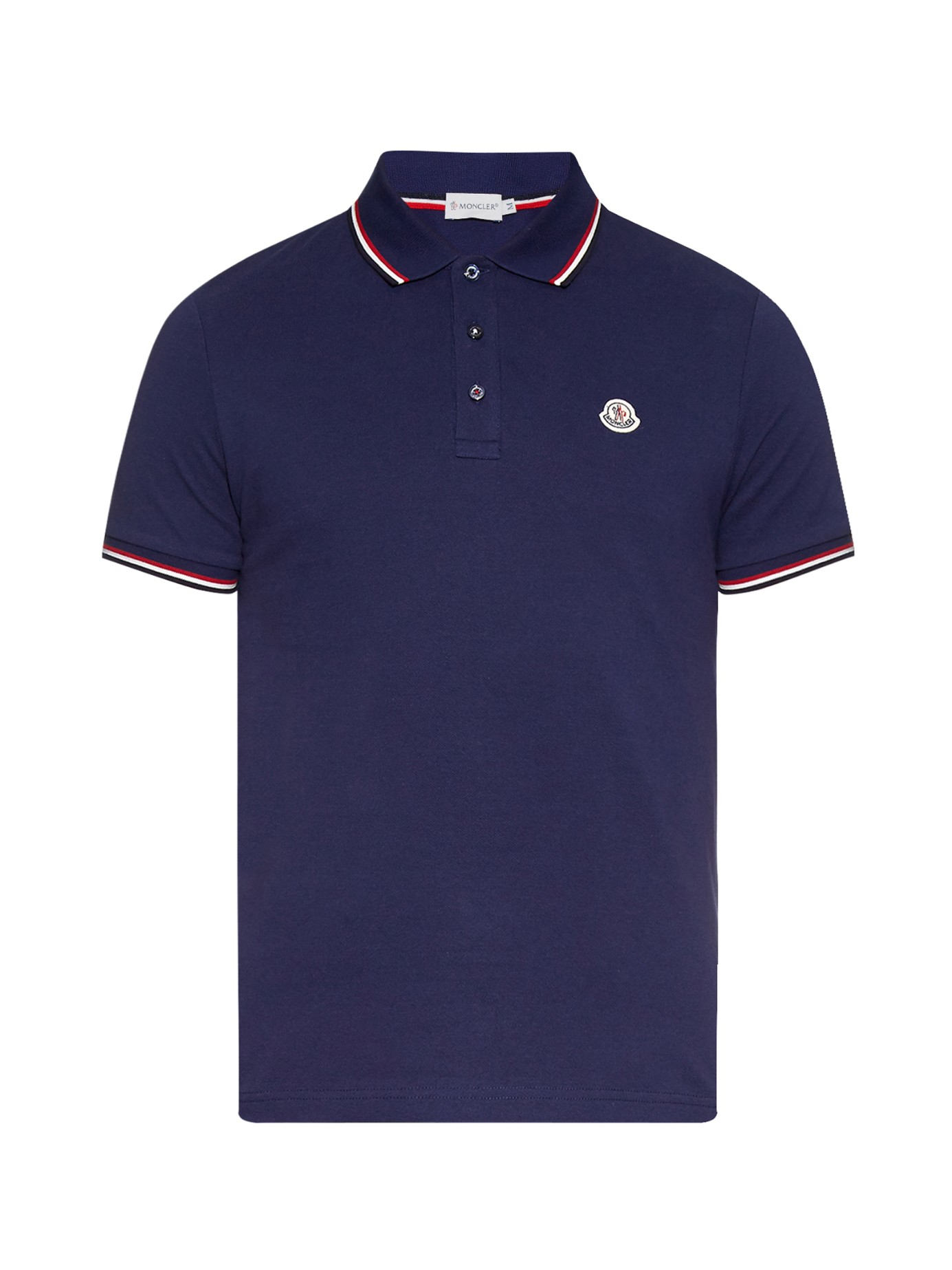 Moncler Stripe-trim Cotton-piqué Polo Shirt in Blue for Men - Lyst