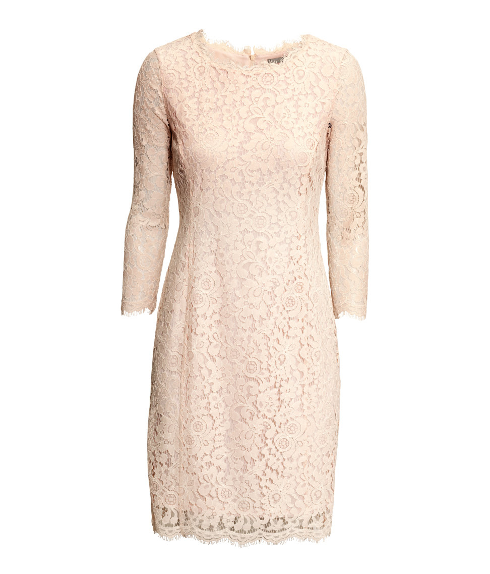 H&M Lace Dress in Natural | Lyst Canada