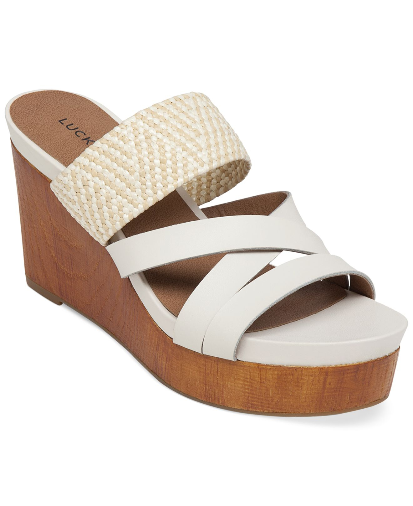 Lucky brand Nyloh Platform Wedge Sandals in White (Nigori/Nautral) Lyst