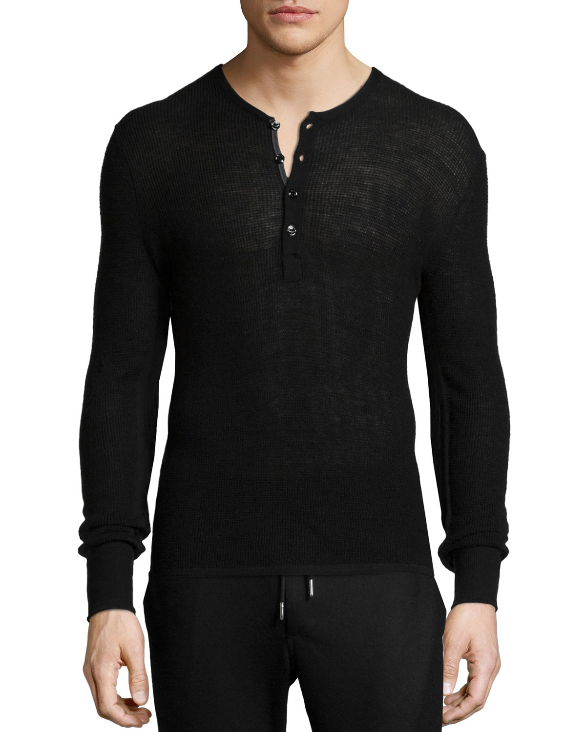 Rag & Bone Garrett Thermal Long-sleeve Henley Shirt in Black for Men - Lyst