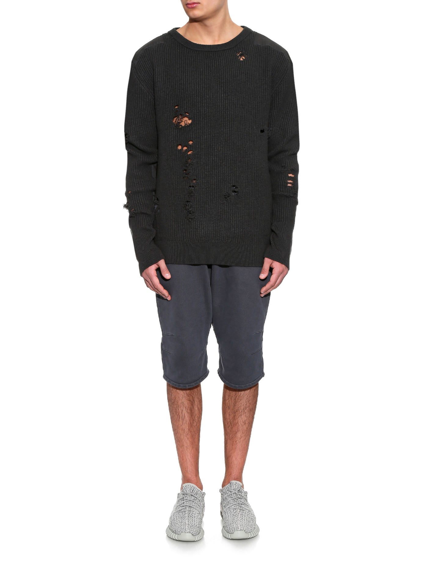 Yeezy Distressed Military Wool Sweater in Charcoal (Black) for Men | Lyst