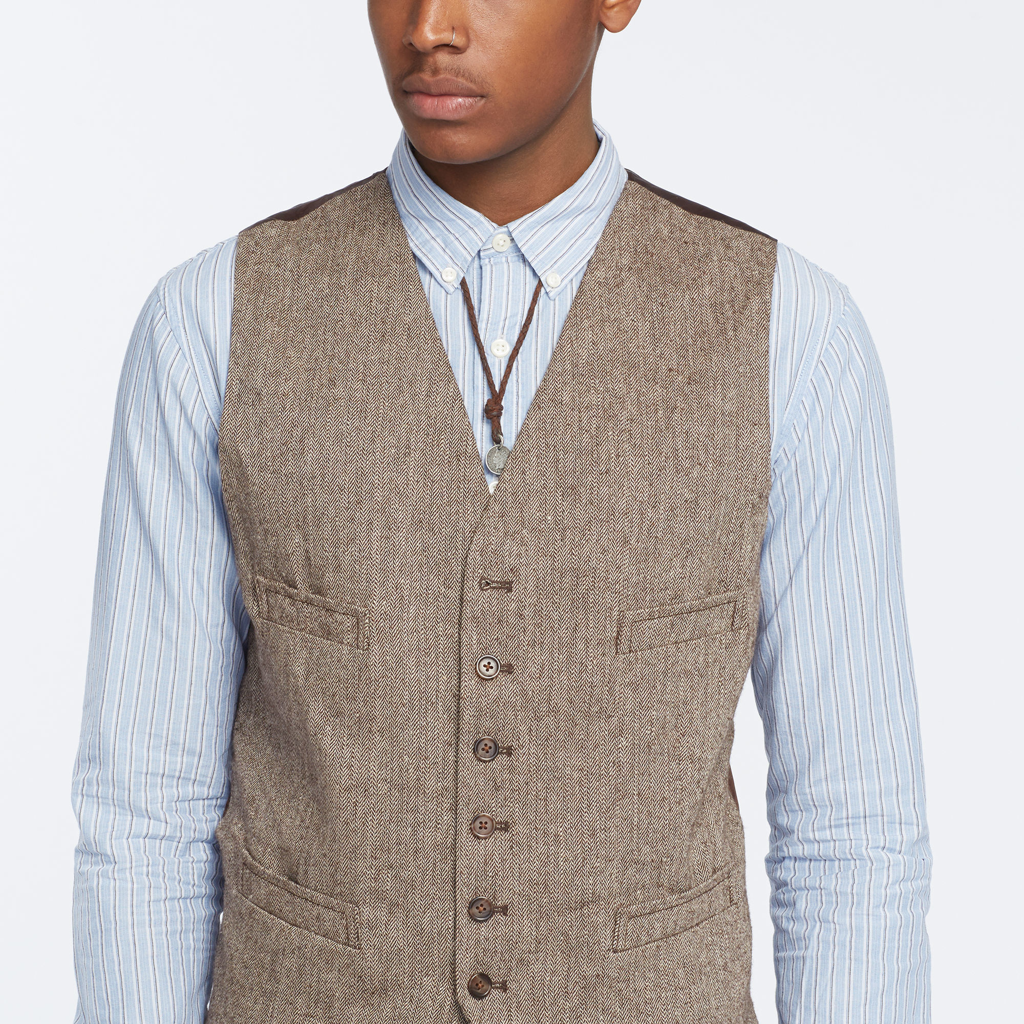 Denim & supply ralph lauren Linenblend Herringbone Vest in Brown for