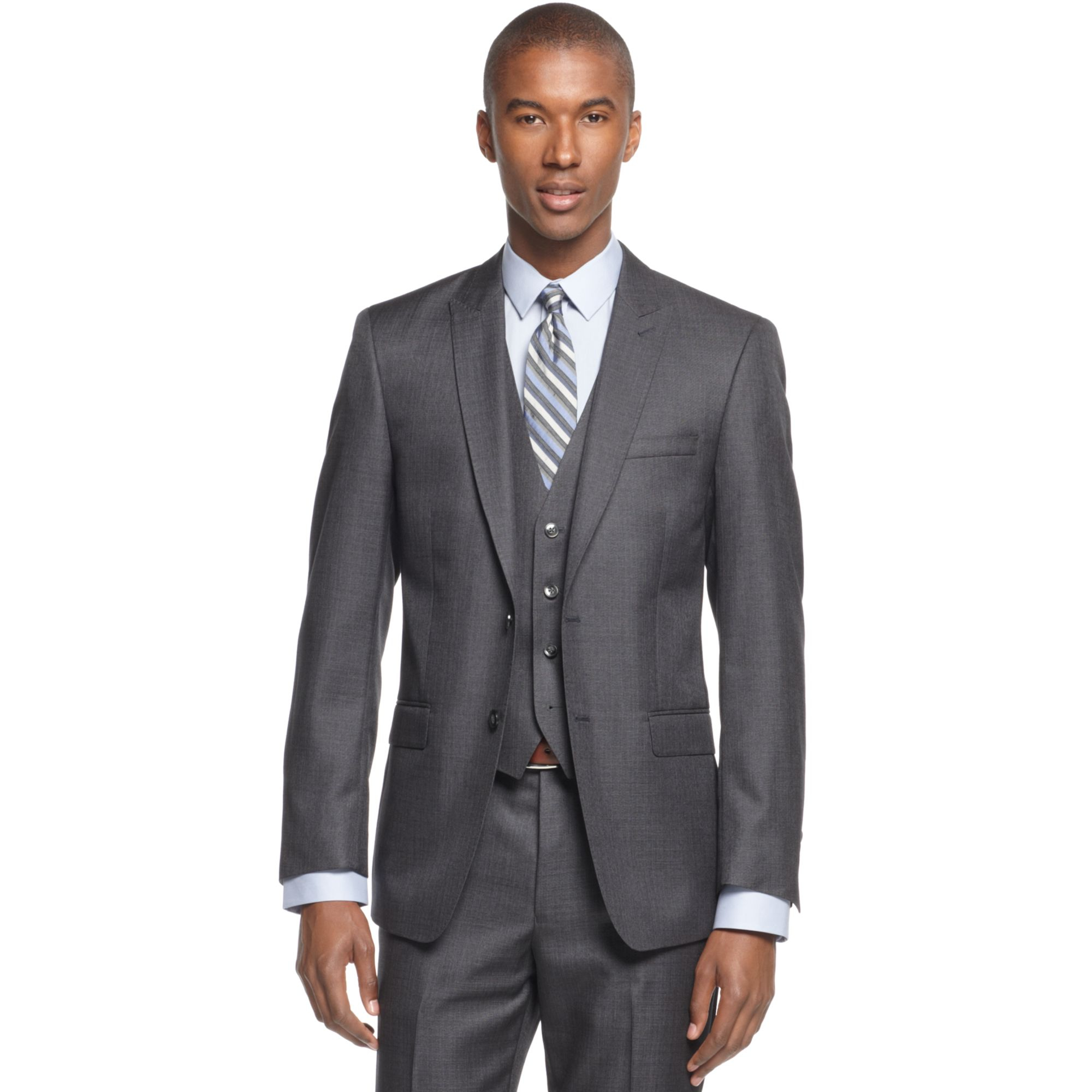 Calvin klein X Big And Tall Grey Solid Vested Slim-Fit Suit in Gray for ...