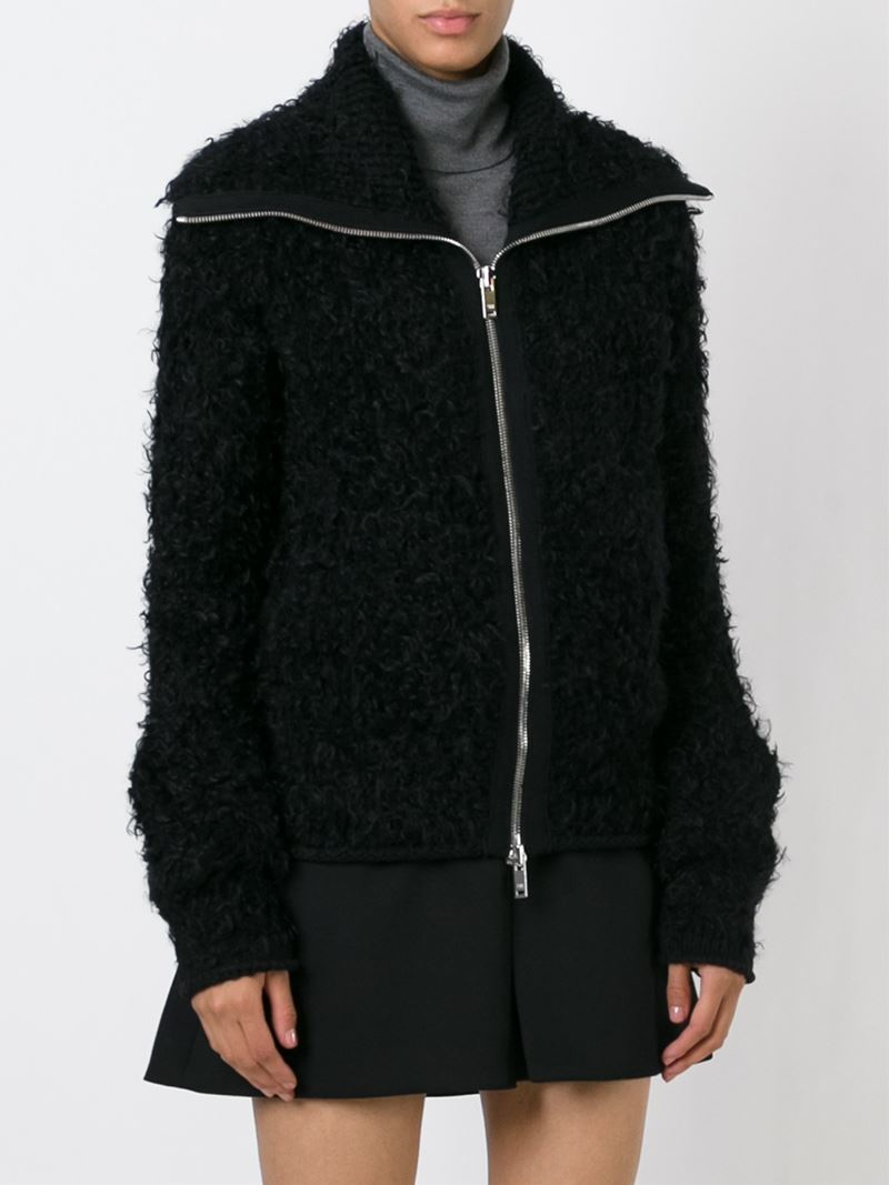 black fluffy zip up jacket