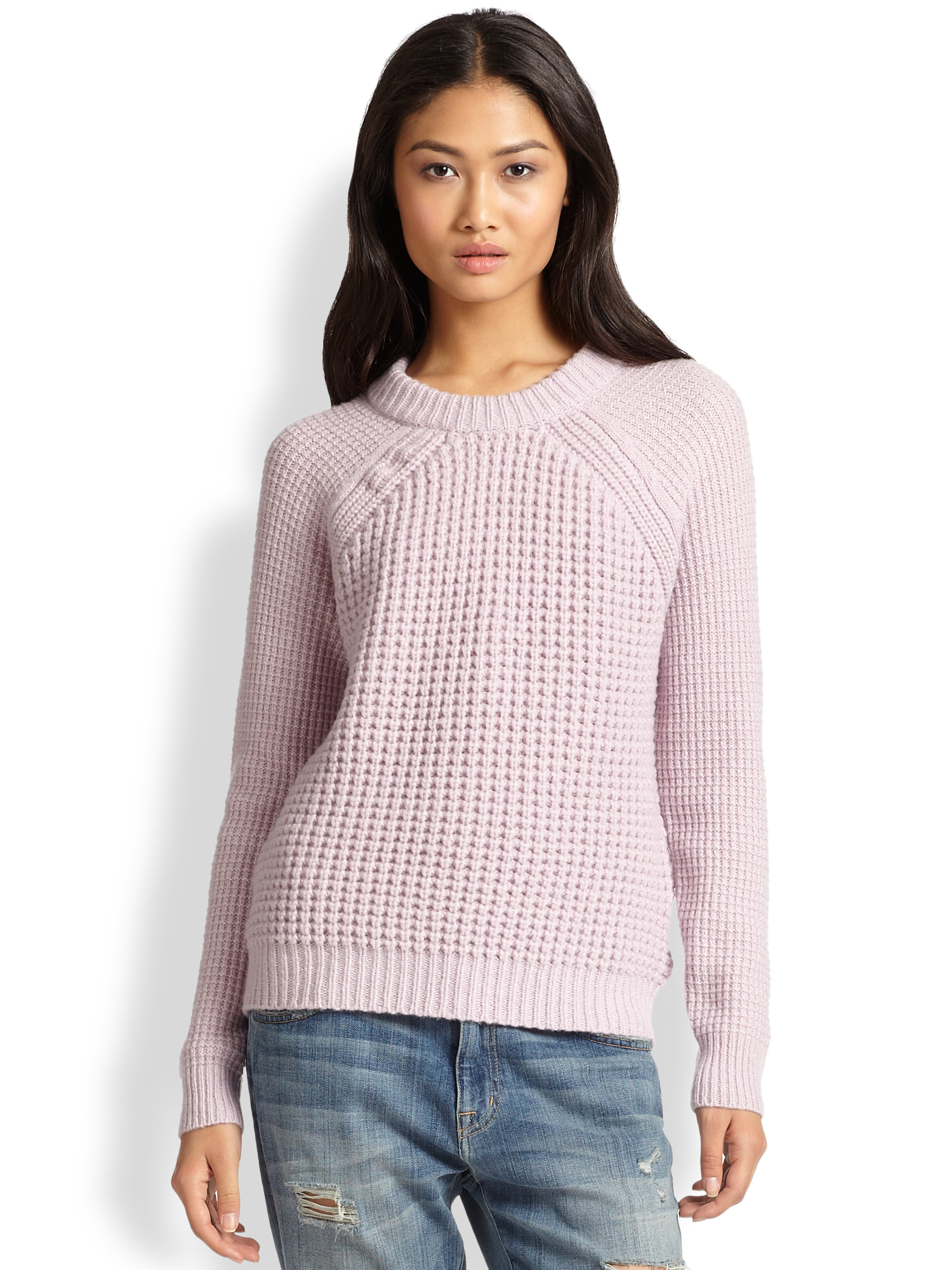 Rebecca Taylor Mixed Textured-Knit Sweater in Purple - Lyst