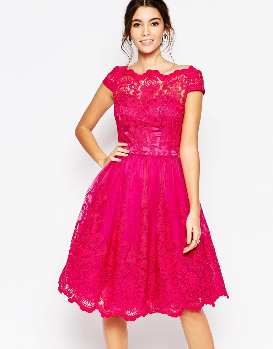 Chi Chi London Scalloped Lace Prom Dress in Pink | Lyst