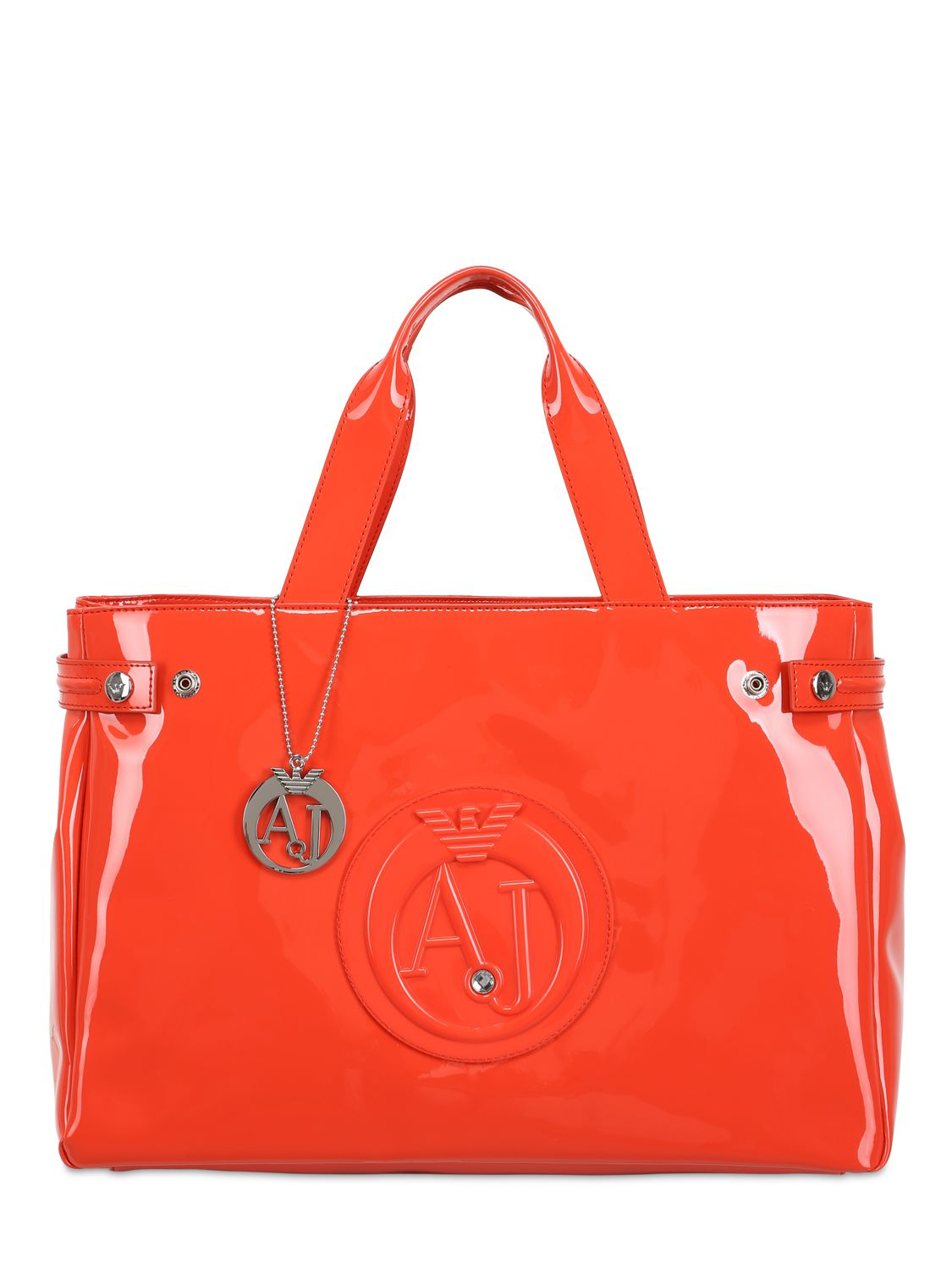 Armani Jeans Medium Embossed Logo Patent Vinyl Bag in Orange - Lyst