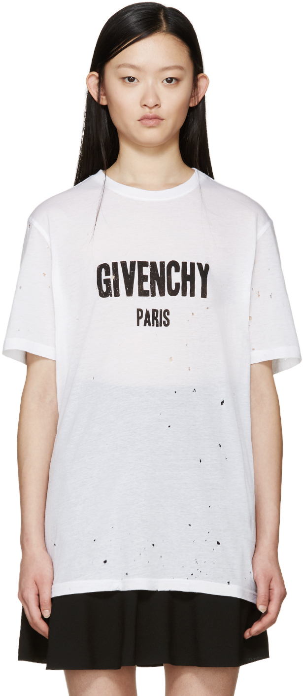givenchy white distressed t shirt