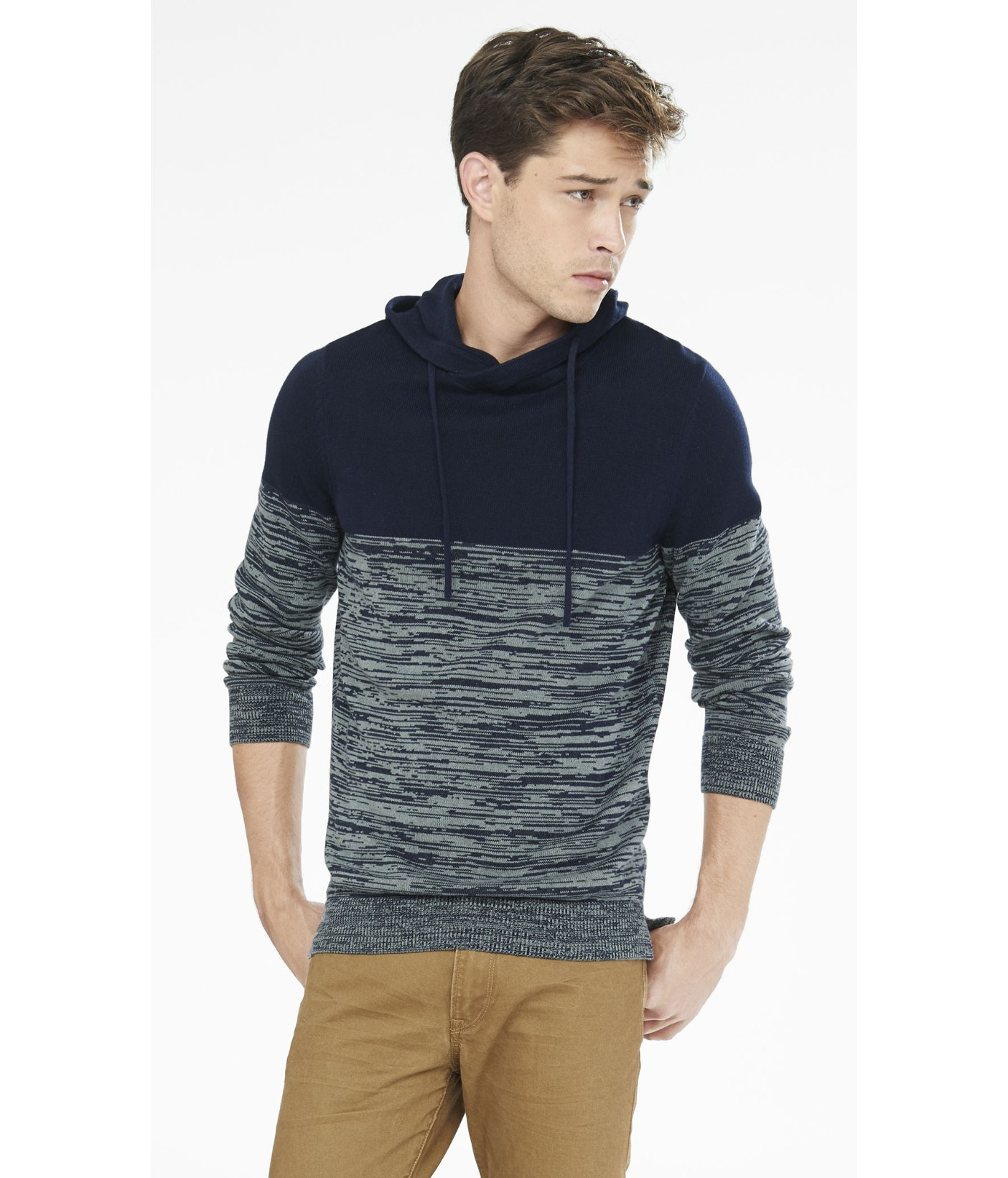 Express Color Block Marled Hooded Sweater in Blue for Men | Lyst