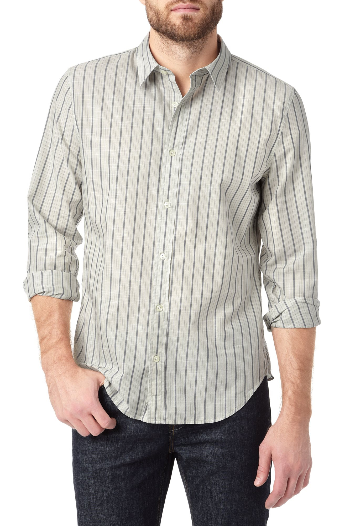 green vertical striped shirt