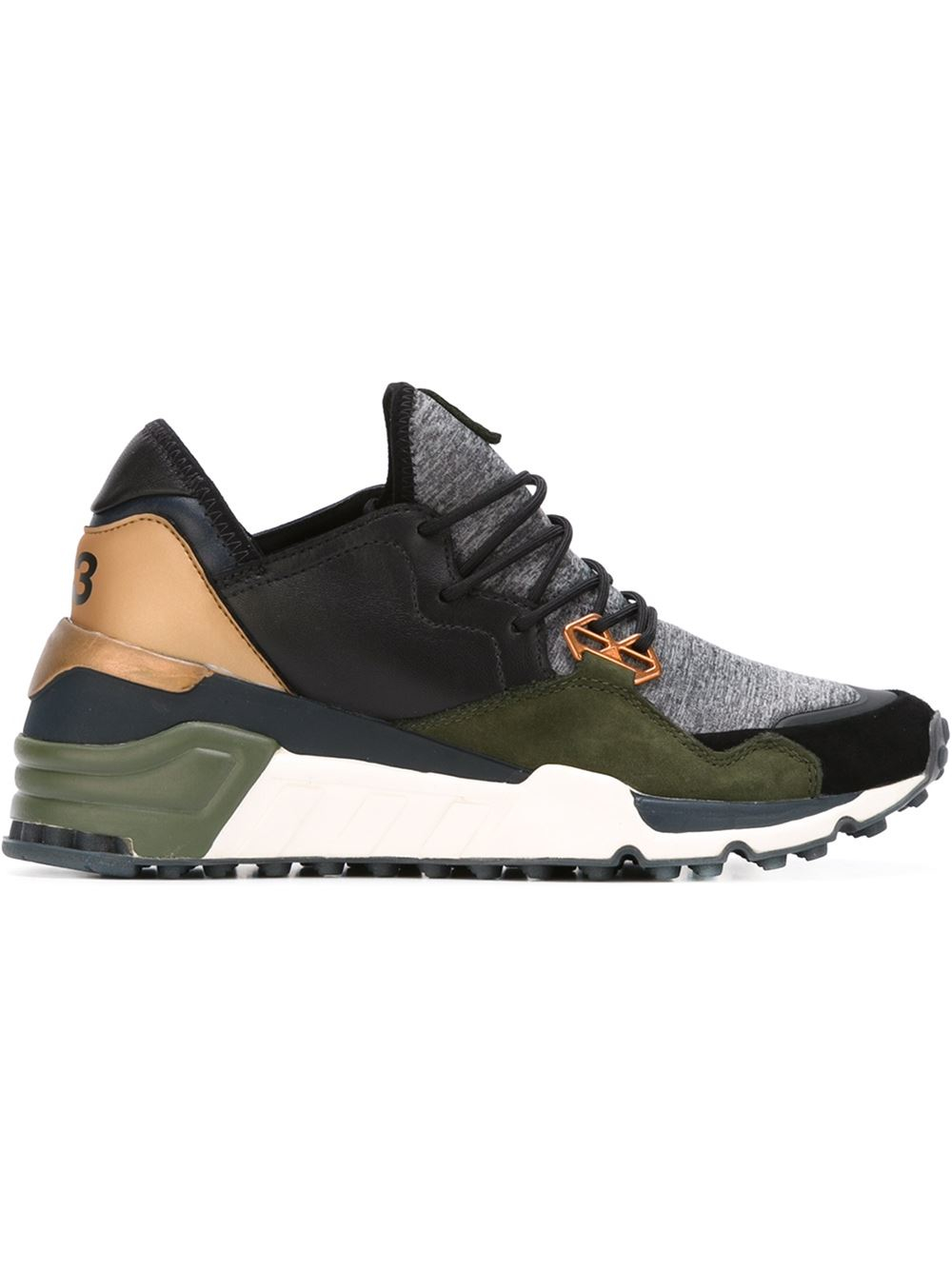 y 3 shoes y 3 paneled lace up sneakers in brown multicolour lyst y 3 shoes y 3 paneled lace up sneakers in brown multicolour lyst