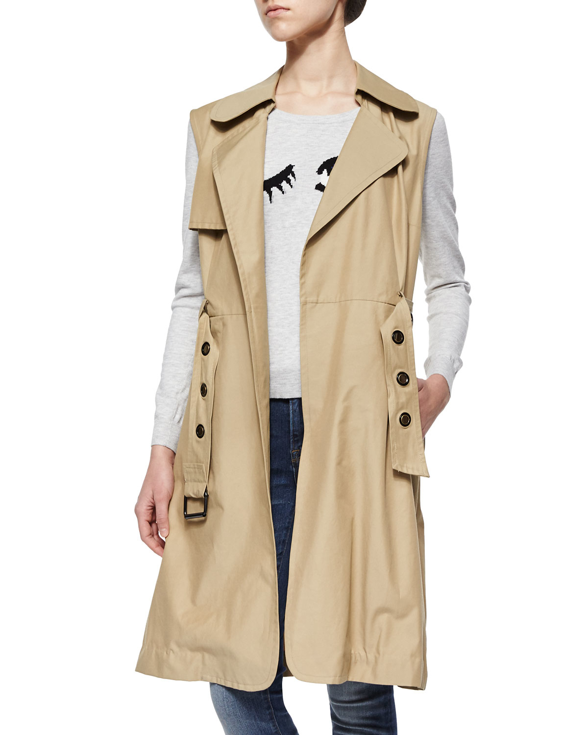 milly sleeveless belted waterproof trench coat wink intarsia sweater product 2 938336229 normal