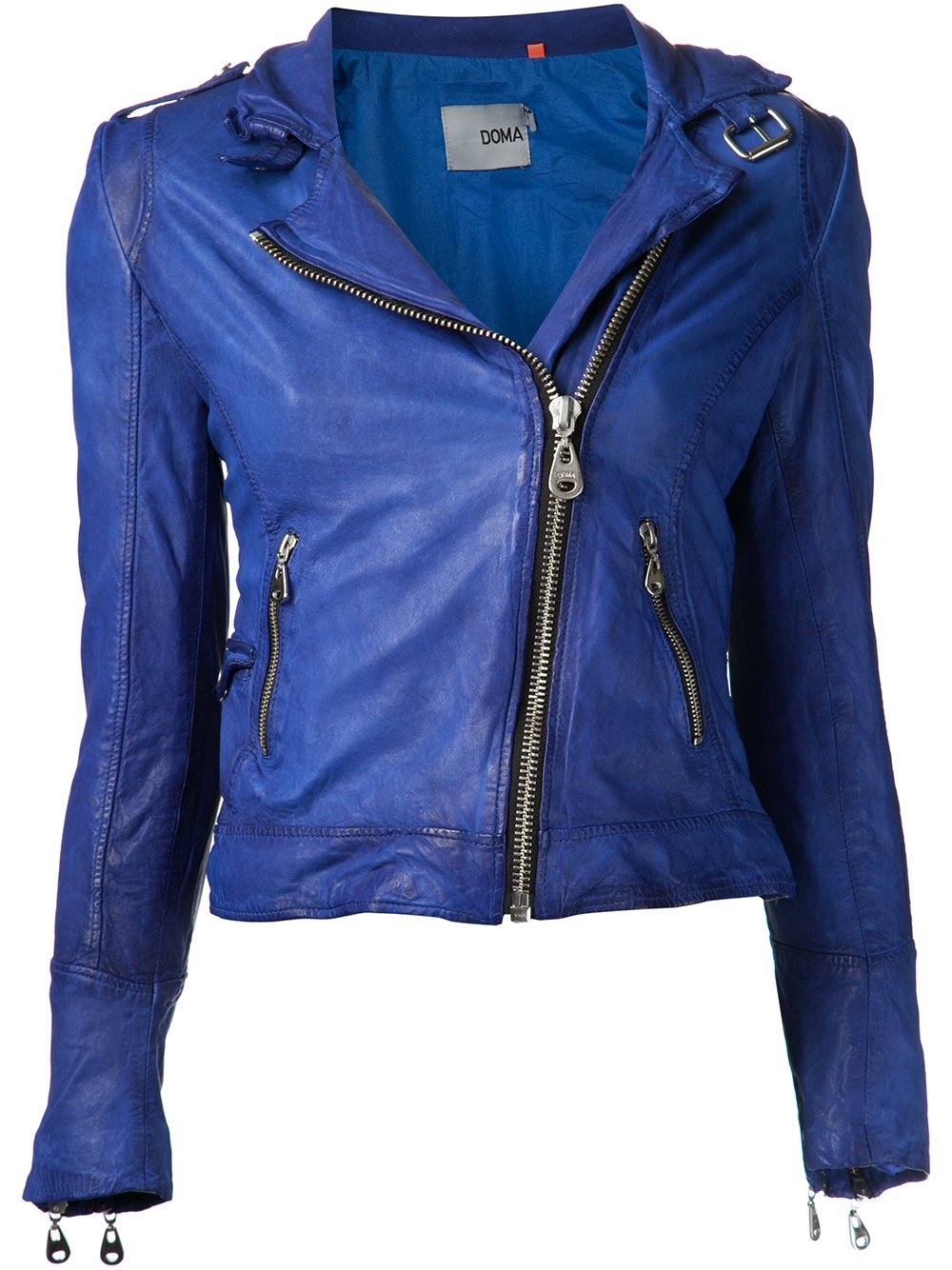 Doma leather Cropped Biker Jacket in Blue Lyst