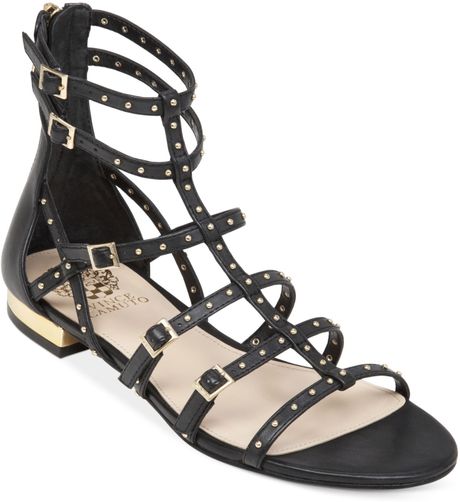 Vince Camuto Hevelli Studded Flat Gladiator Sandals in Black | Lyst