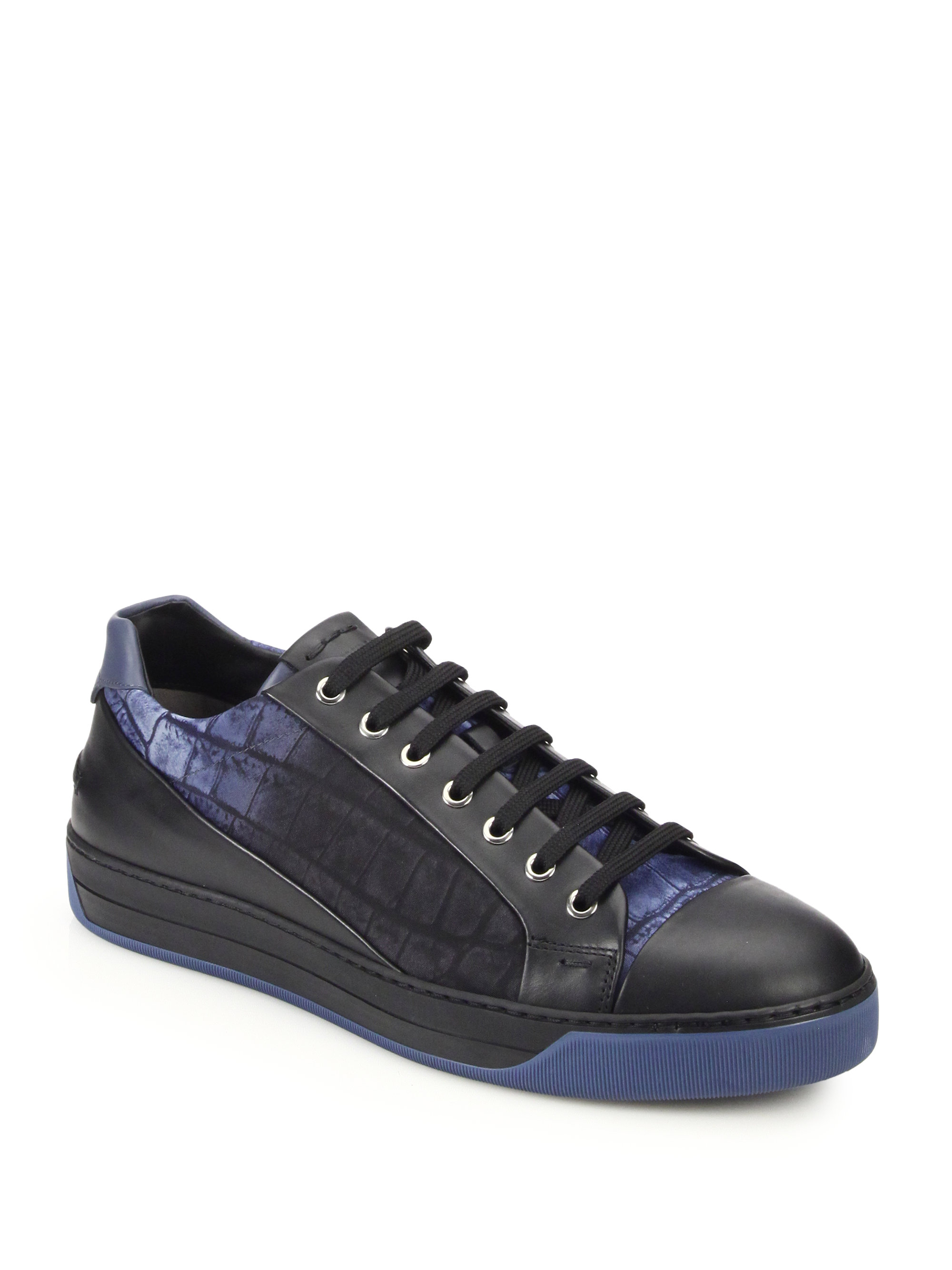 Fendi Croc-embossed Canvas & Leather Lace-up Sneakers in Blue (BLUE ...