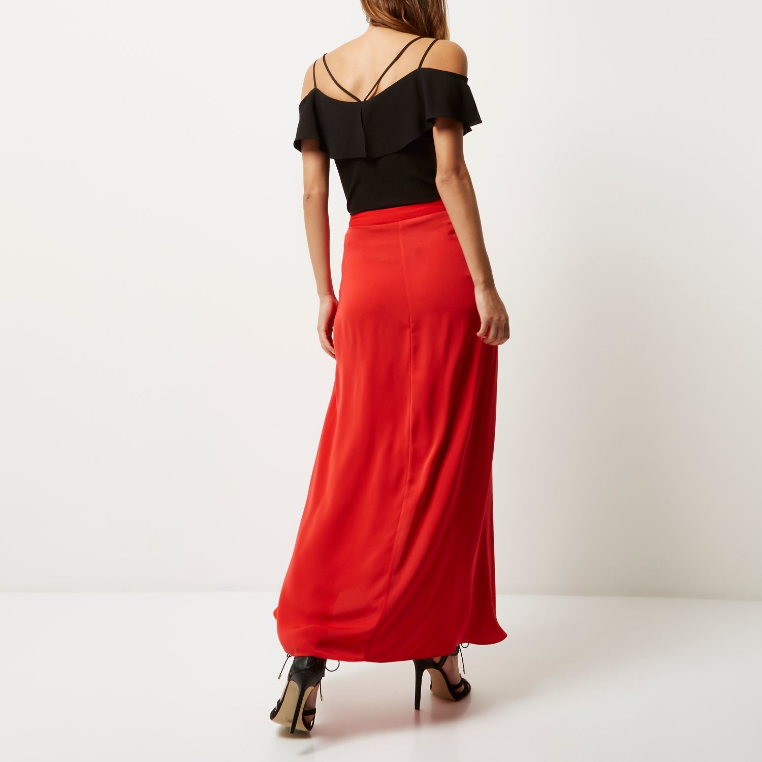 River Island Synthetic Red Wrap Front Maxi Skirt - Lyst