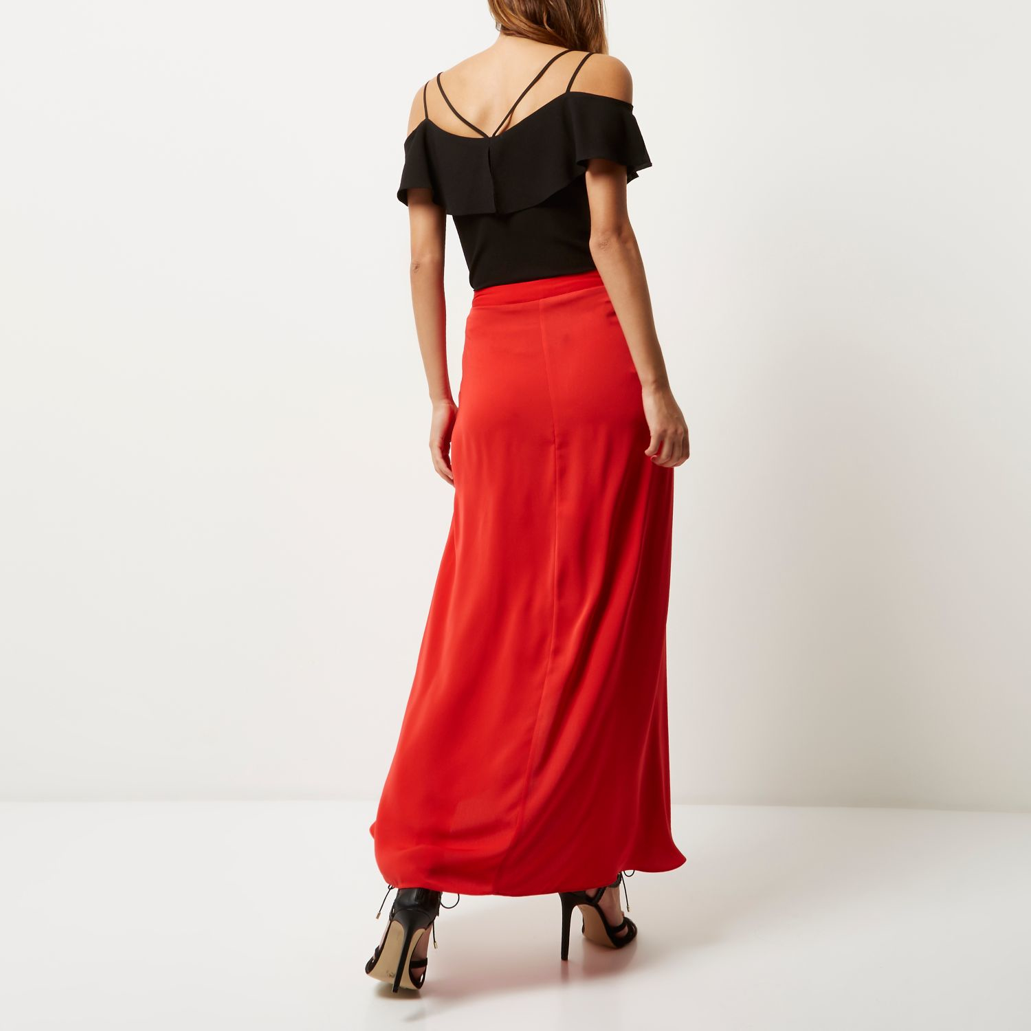 River Island Synthetic Red Wrap Front Maxi Skirt Lyst