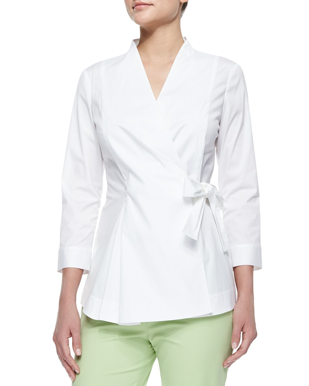 Lafayette 148 new york Jillian Wrap Blouse W Side tie in 