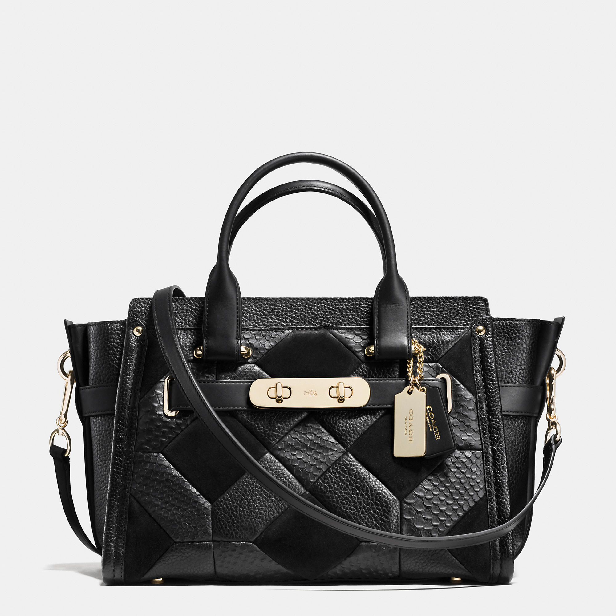 COACH Swagger 27 In Pebble Leather in Light Gold/Black (Black) - Lyst