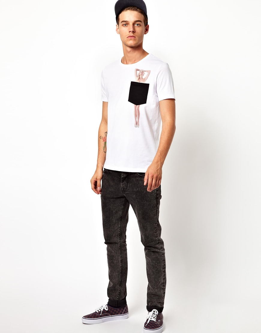 ASOS Tshirt with Naked Woman Pocket Print in White for Men | Lyst