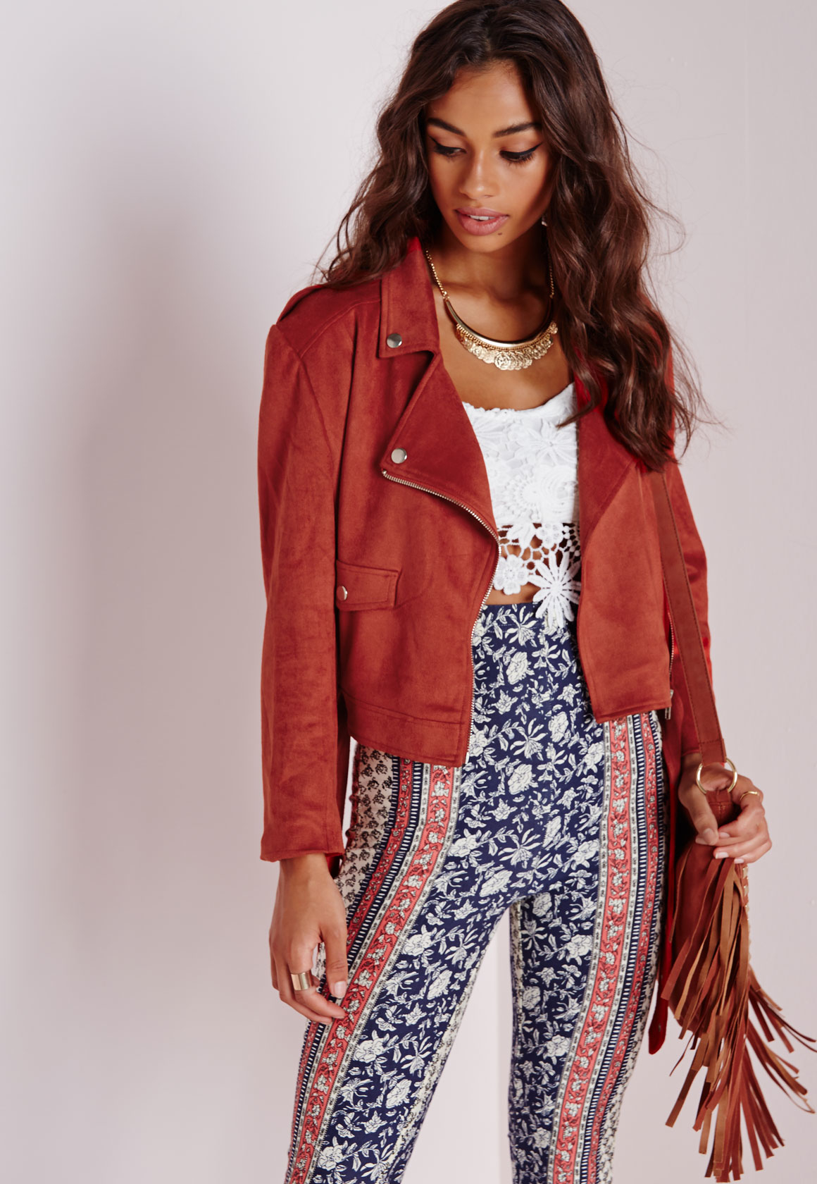 rust suedette biker jacket