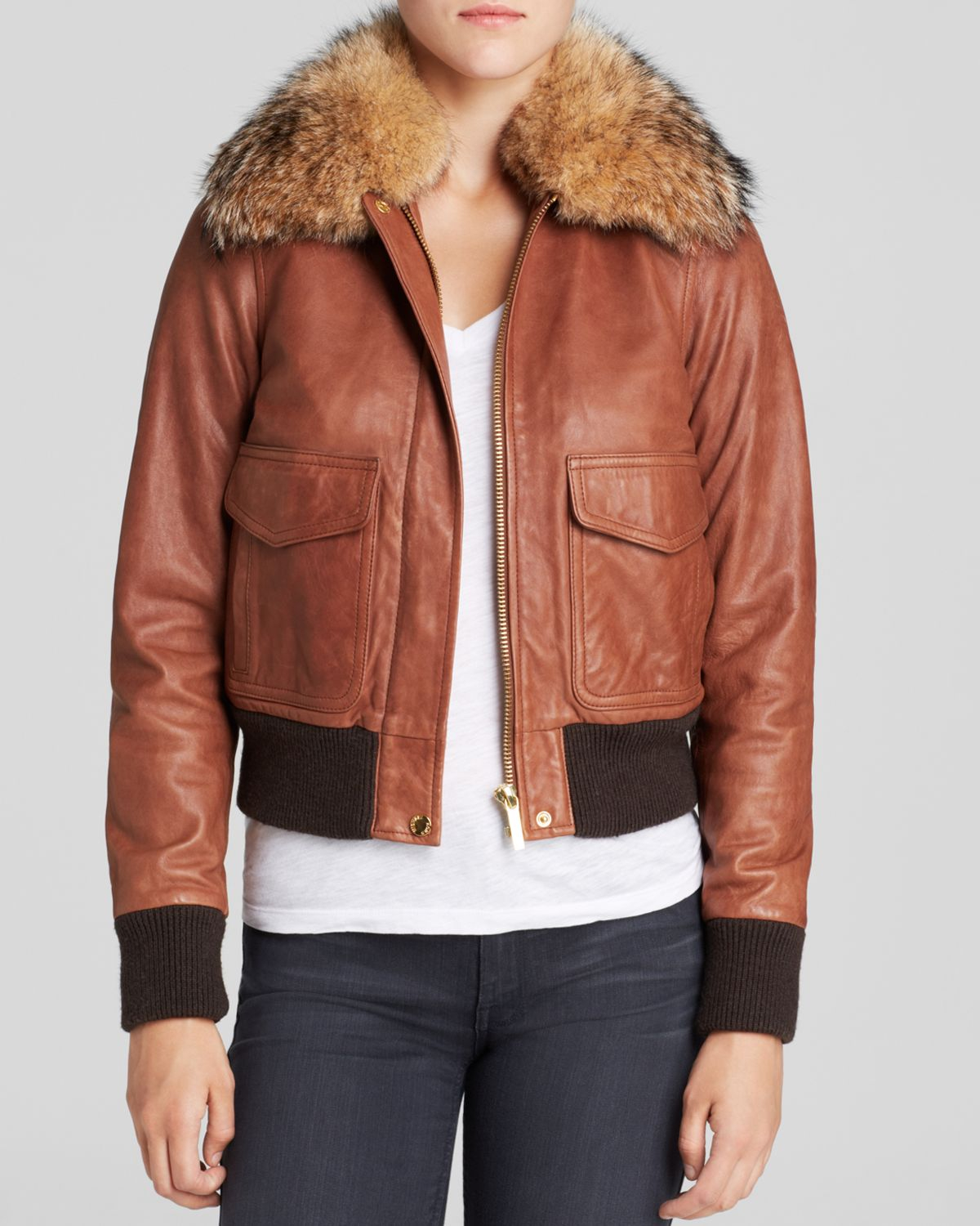 Michael Kors Brown Coyote Fur Collar Er Jacket