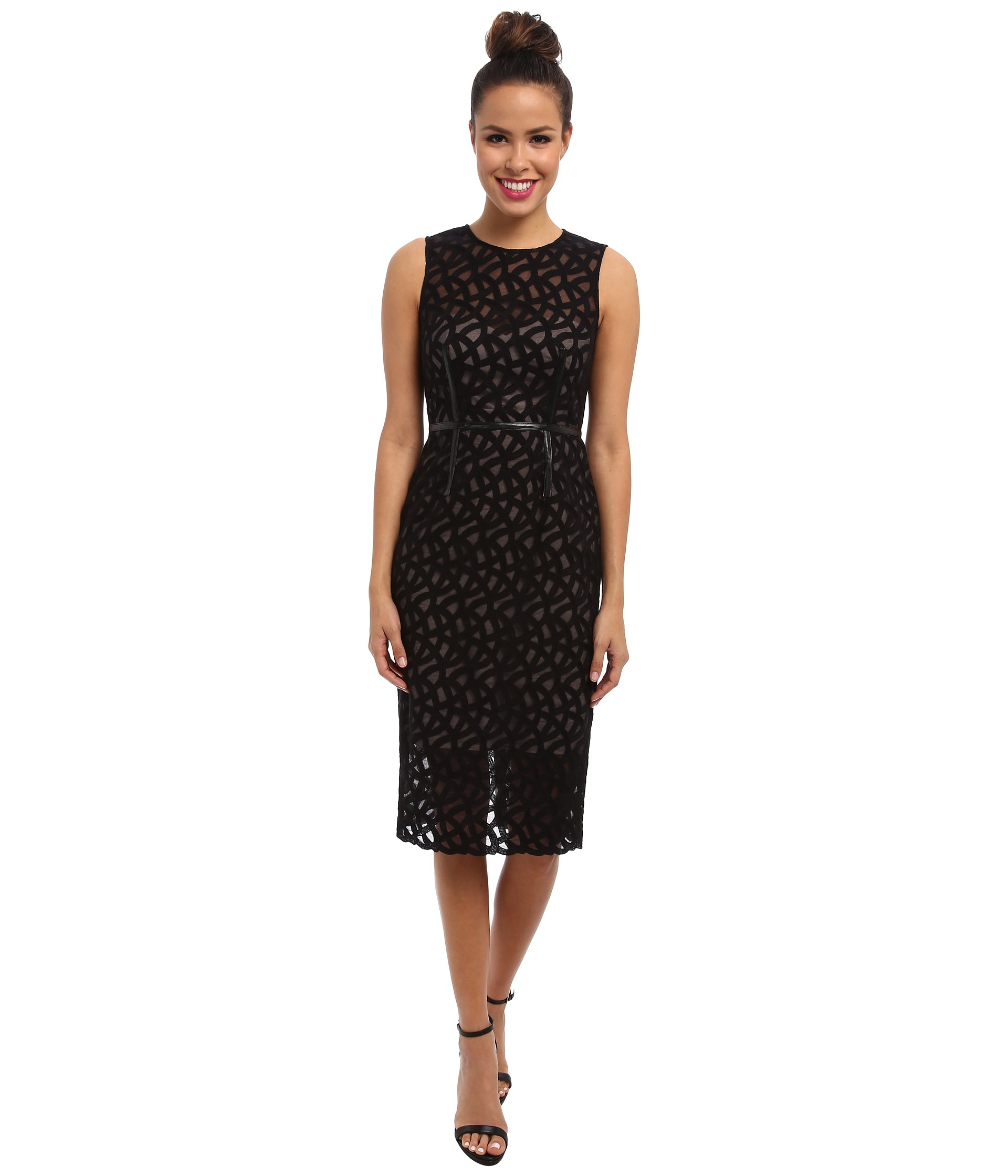 Vince camuto Embroidered Lace Dress With Illusion Top Hem in Black | Lyst