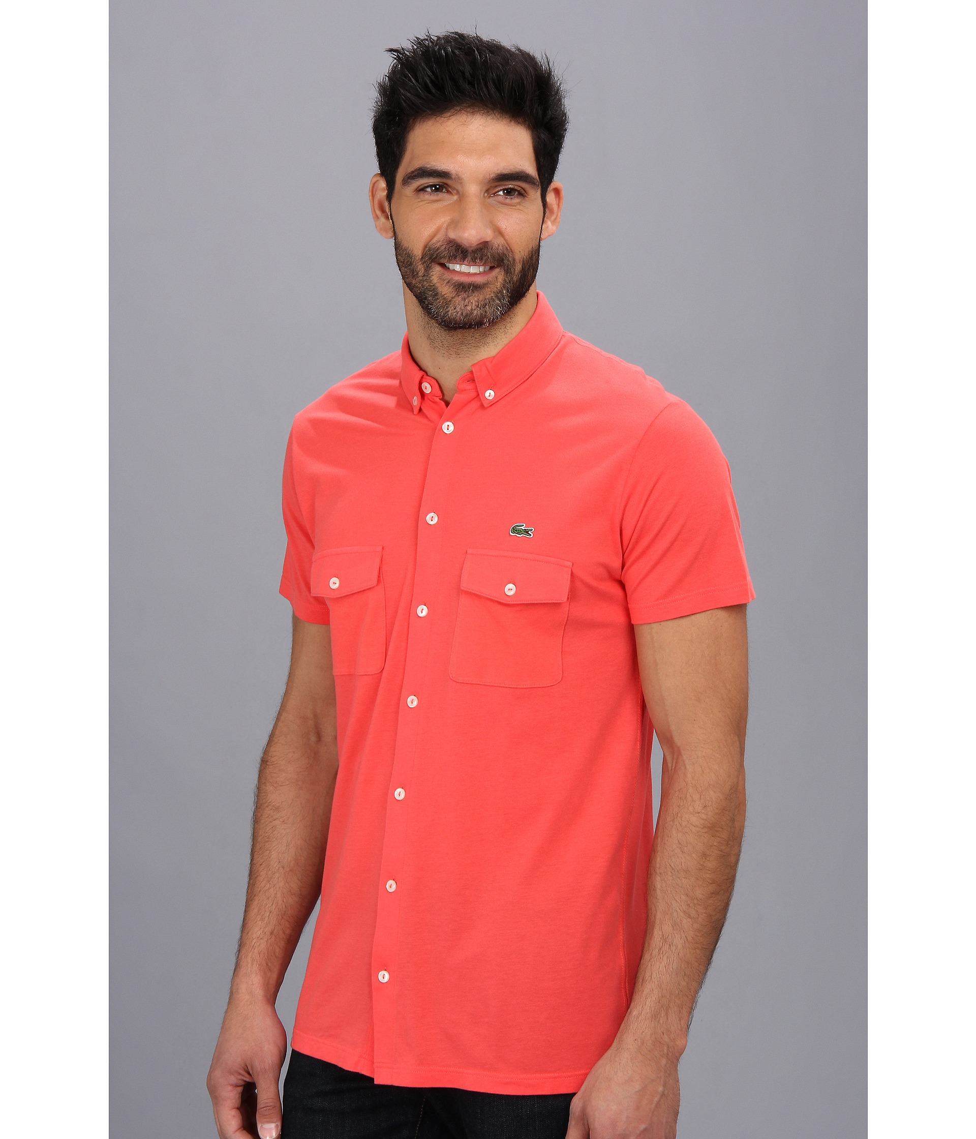 Download Lacoste Short Sleeve Full Button Double Pocket Micro Pique ...