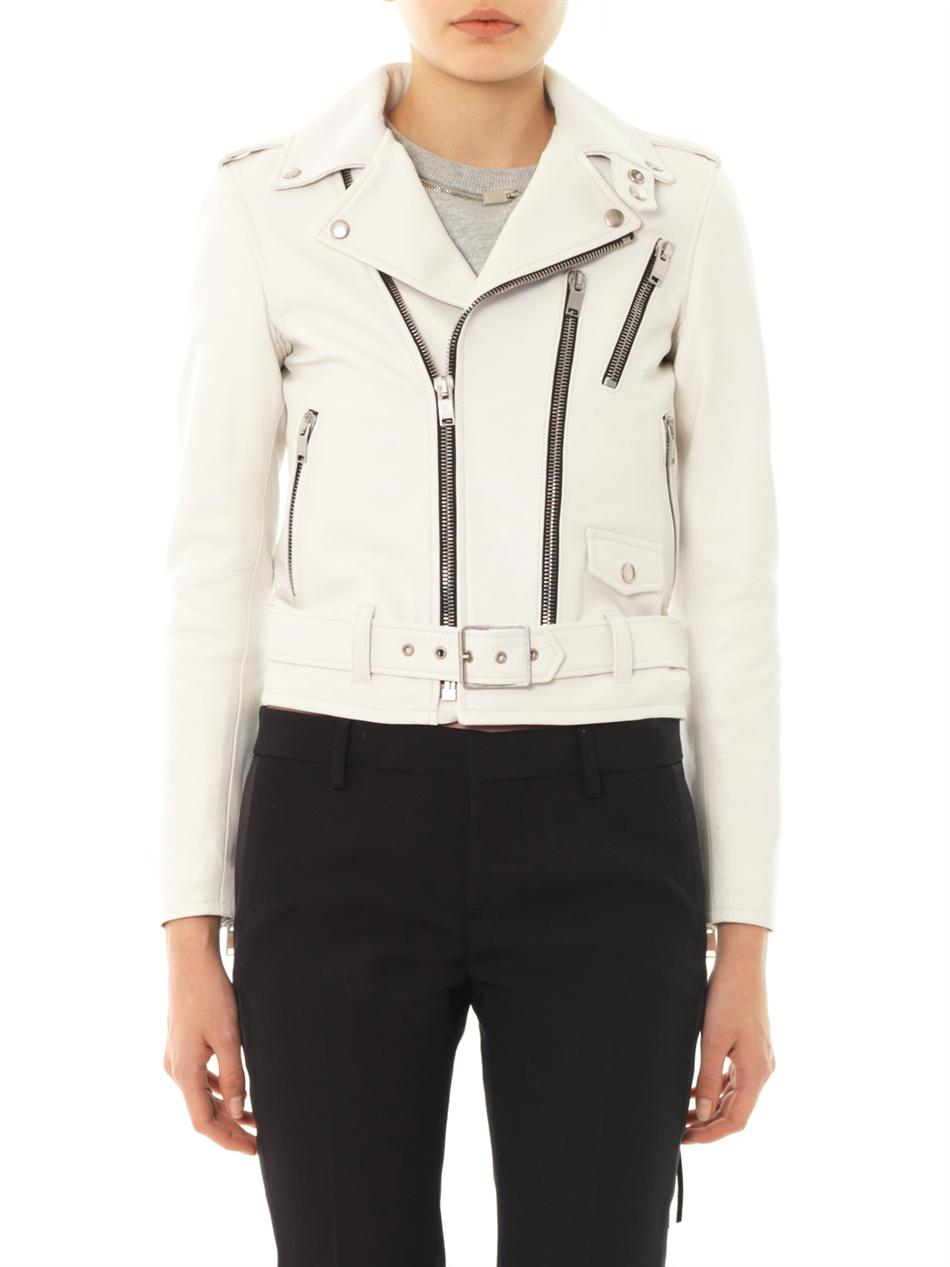Saint Laurent Leather Biker Jacket in White | Lyst