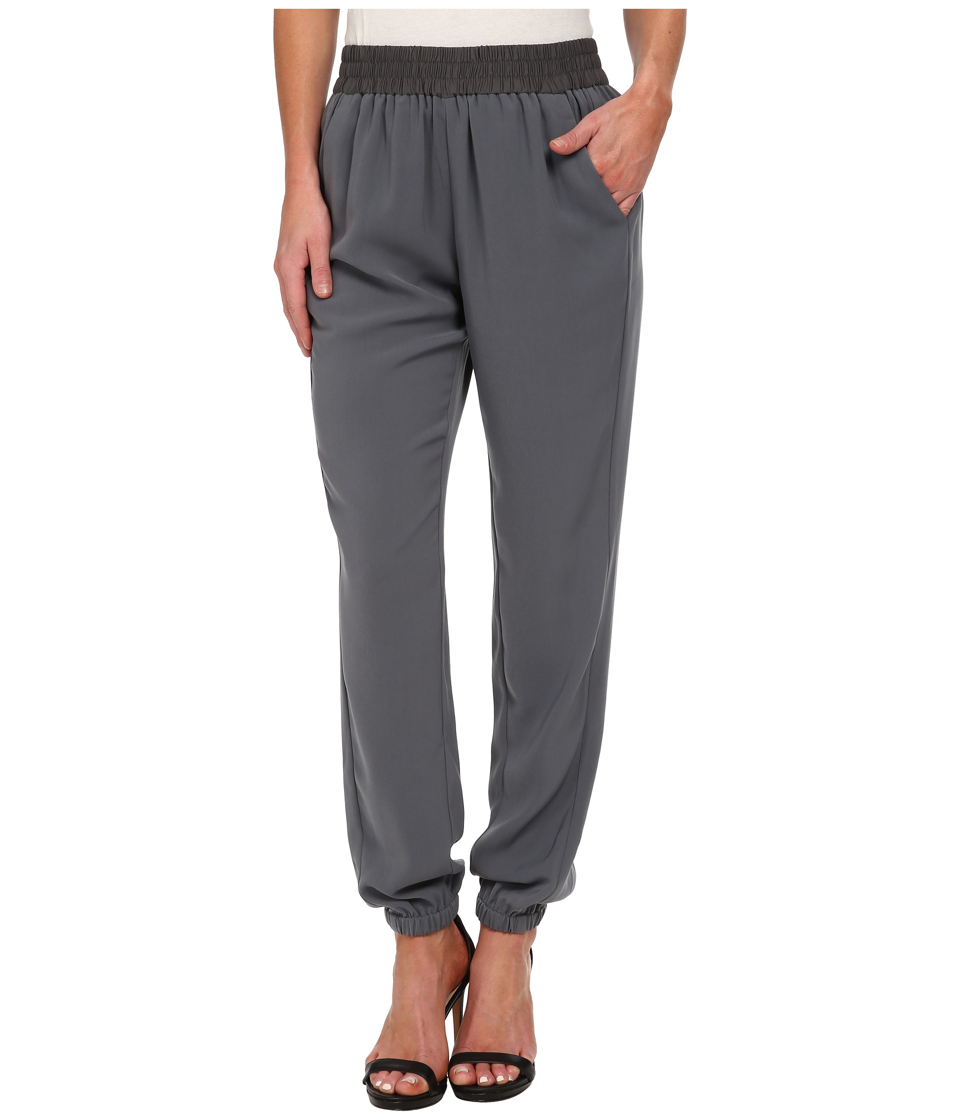 Dkny Elastic Hem Pant W/ Light Weight Satin Waistband in Gray (Zinc) Lyst
