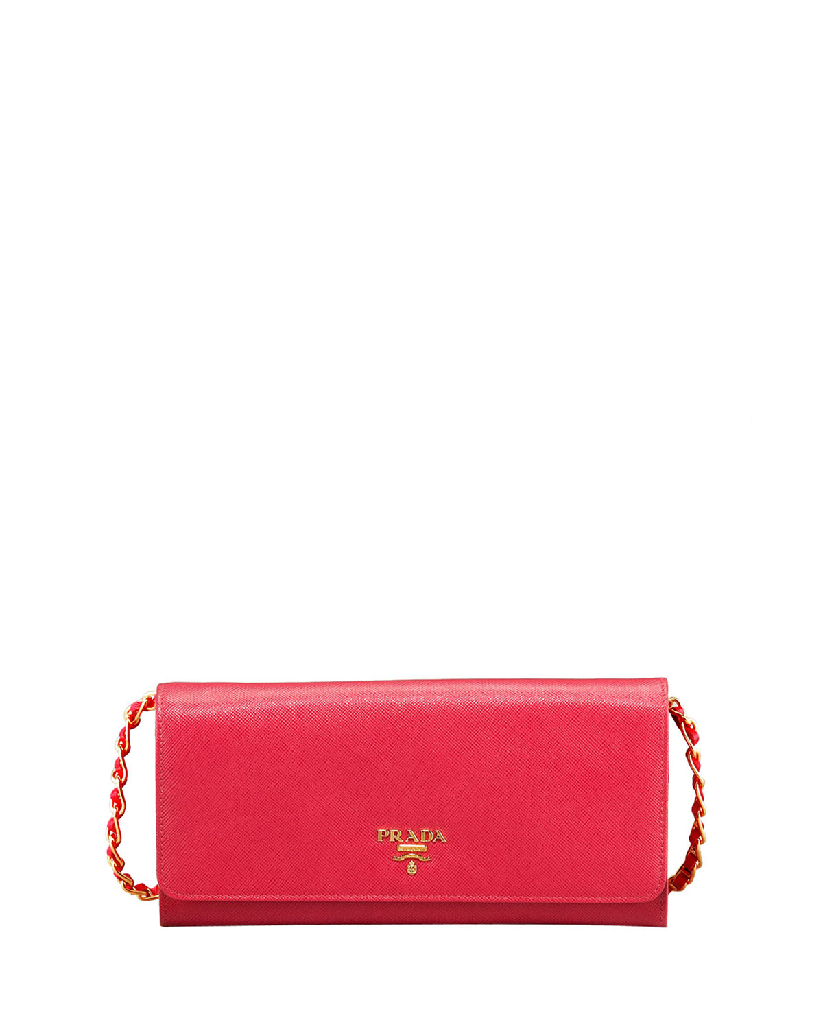 Prada Saffiano Chain Crossbody Wallet in Red (black) | Lyst