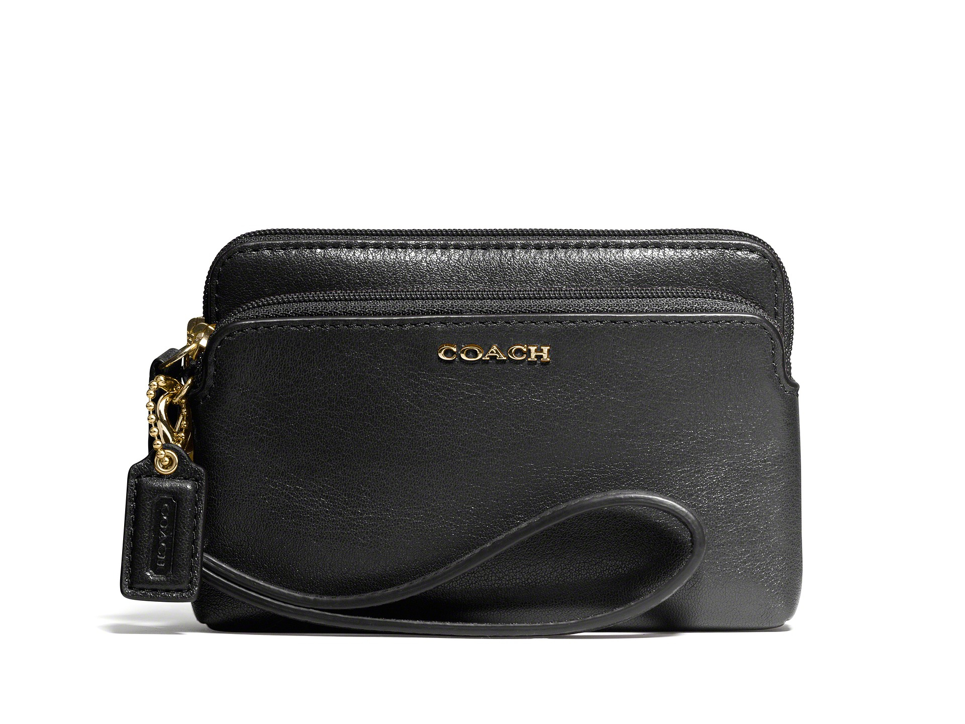 Coach Madison Double Zip Wristlet In Leather in Black | Lyst