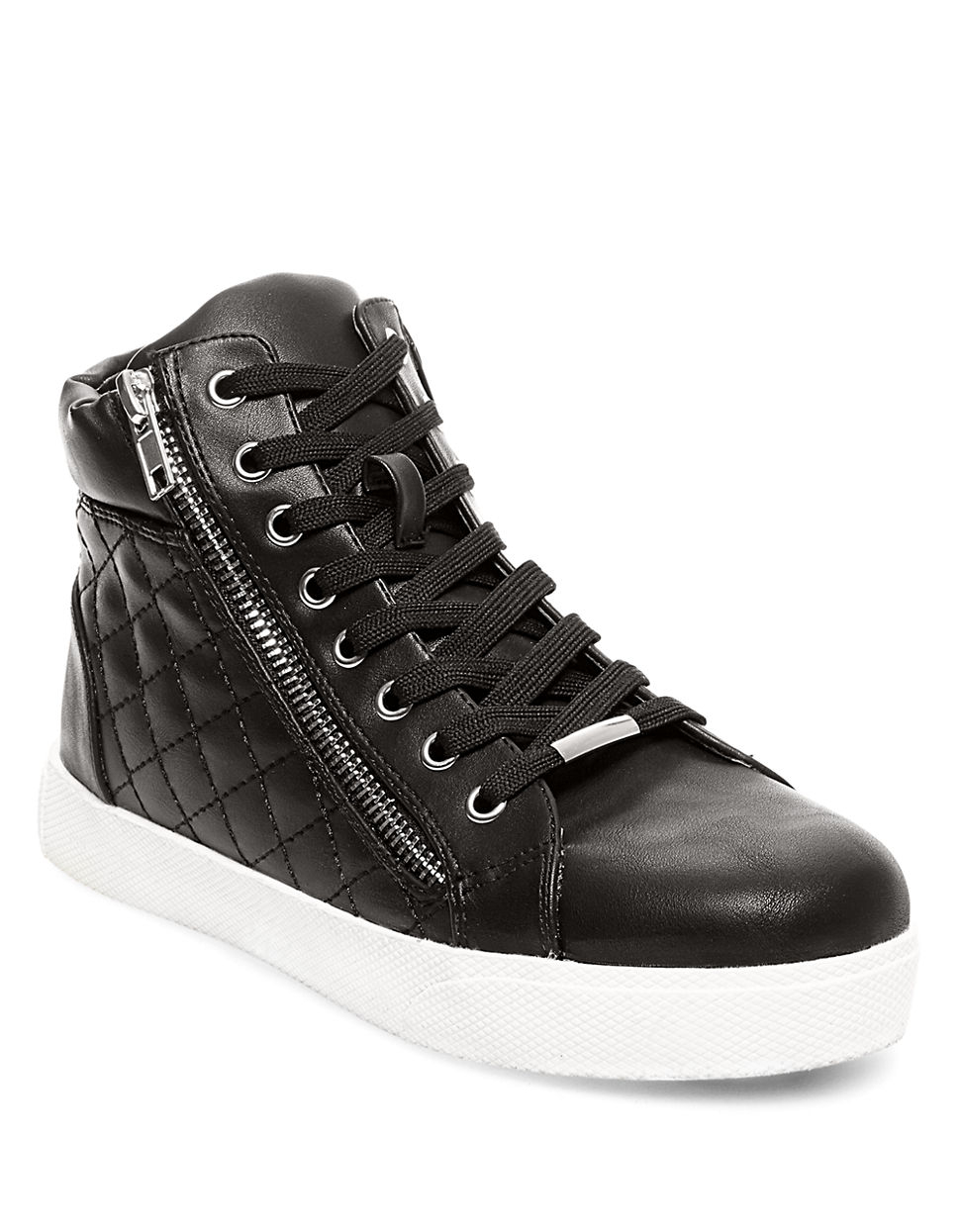 Steve Madden Elyka Leather Side Zipper Perforated Athletic ...
