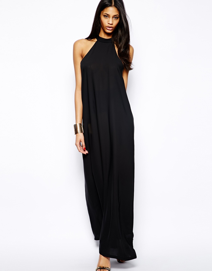 AQ/AQ Helden Maxi Dress With Halter Neck in Black - Lyst