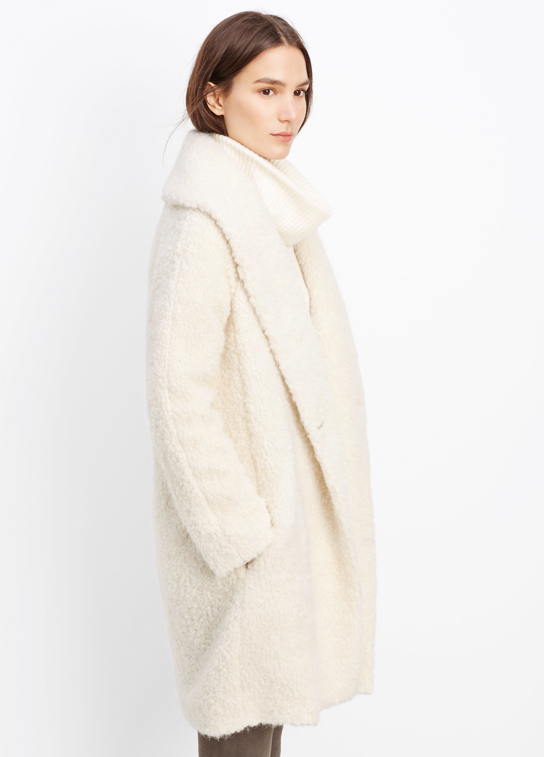 Vince Fuzzy Knit Bouclé Coat in White Lyst