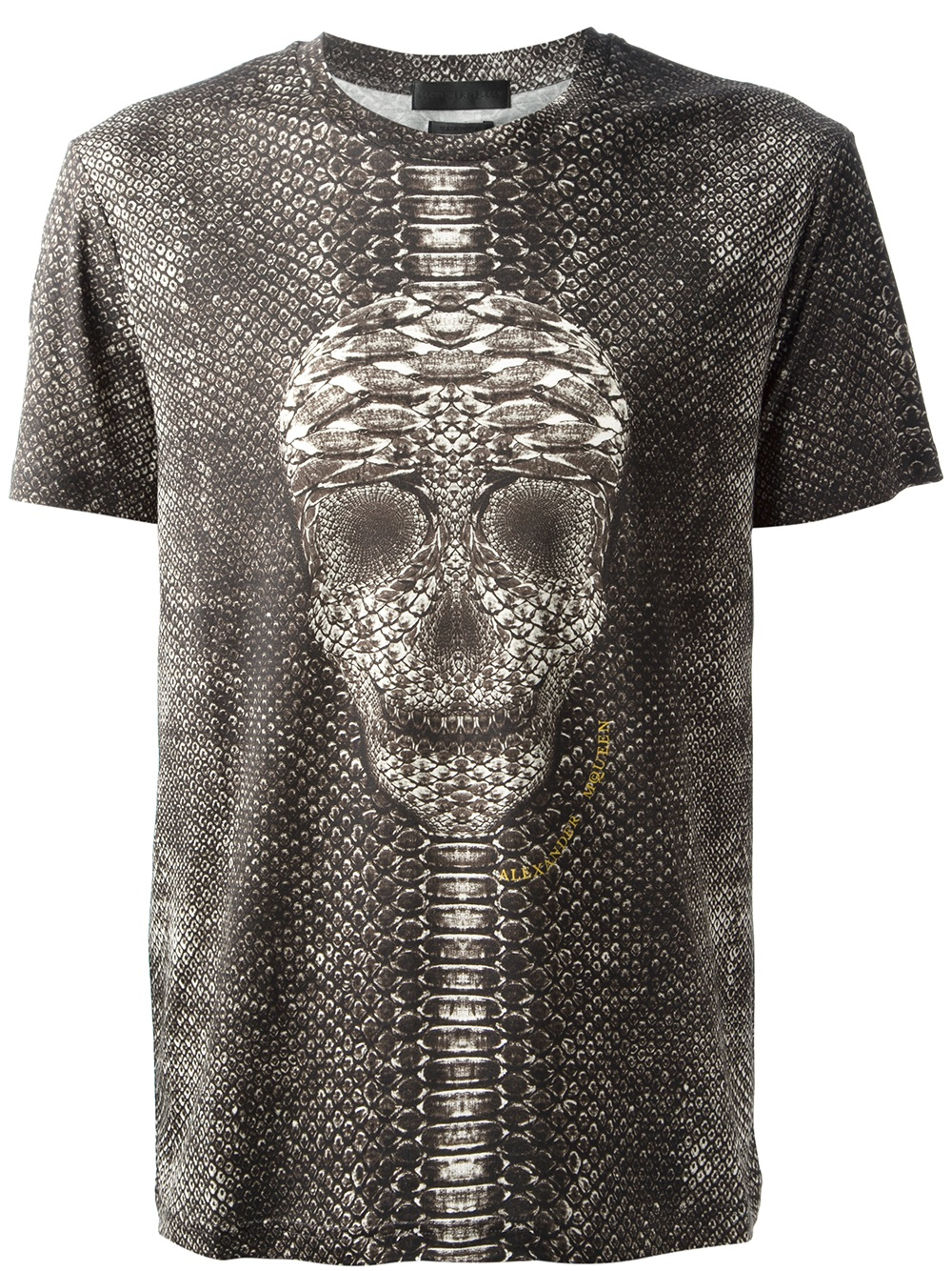 Alexander McQueen Snake Skin Print Skull T-shirt in Black for Men - Lyst