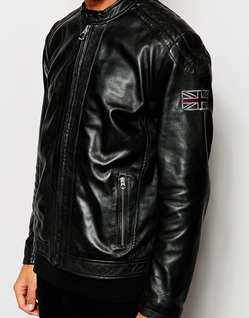 Pepe Jeans Leather Jacket Lennon in Black for Men - Lyst