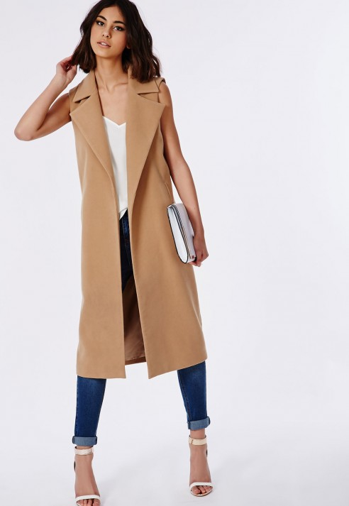 Camel sleeveless duster Clearance