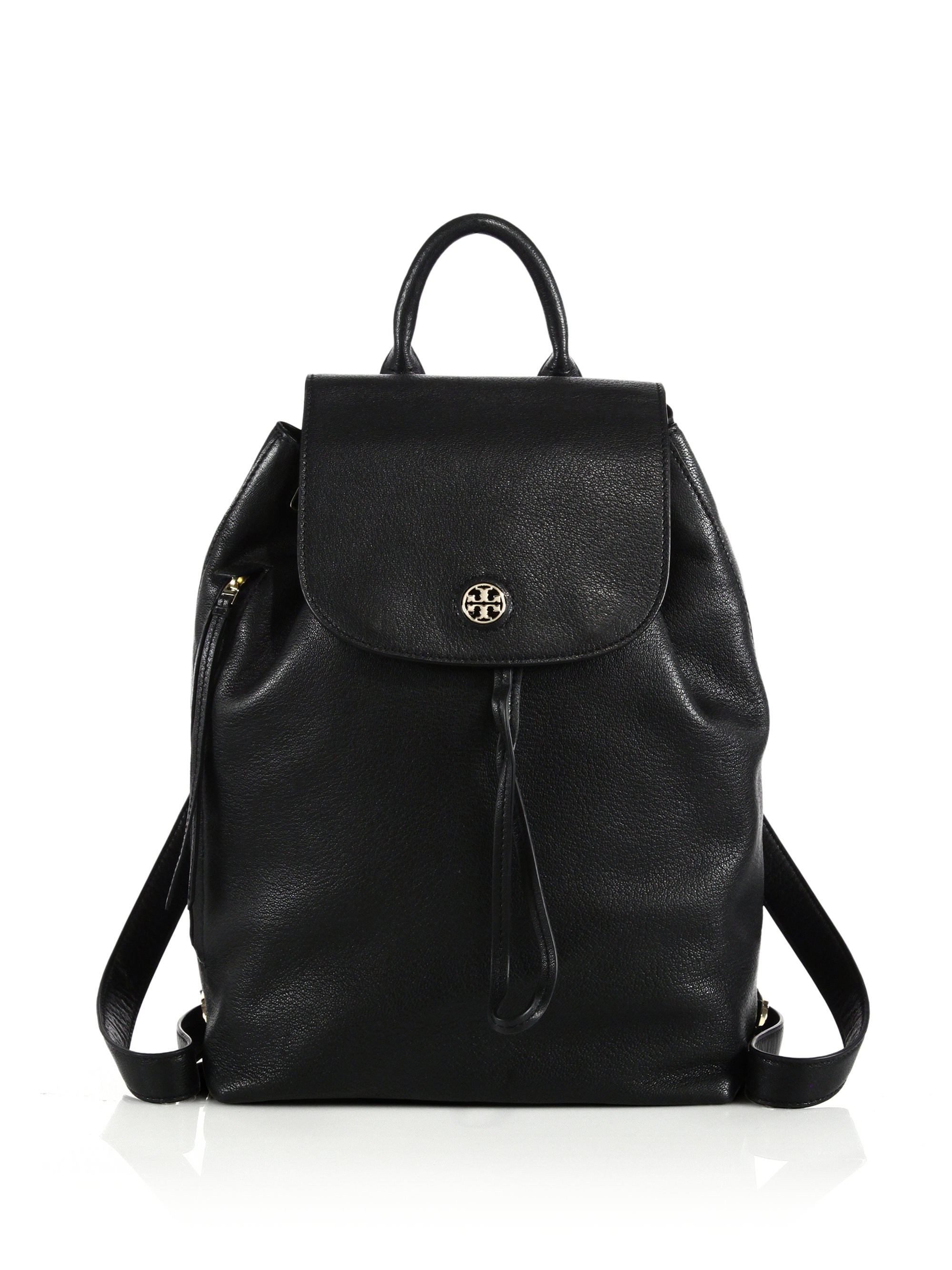 Arriba 60+ imagen tory burch black leather backpack purse
