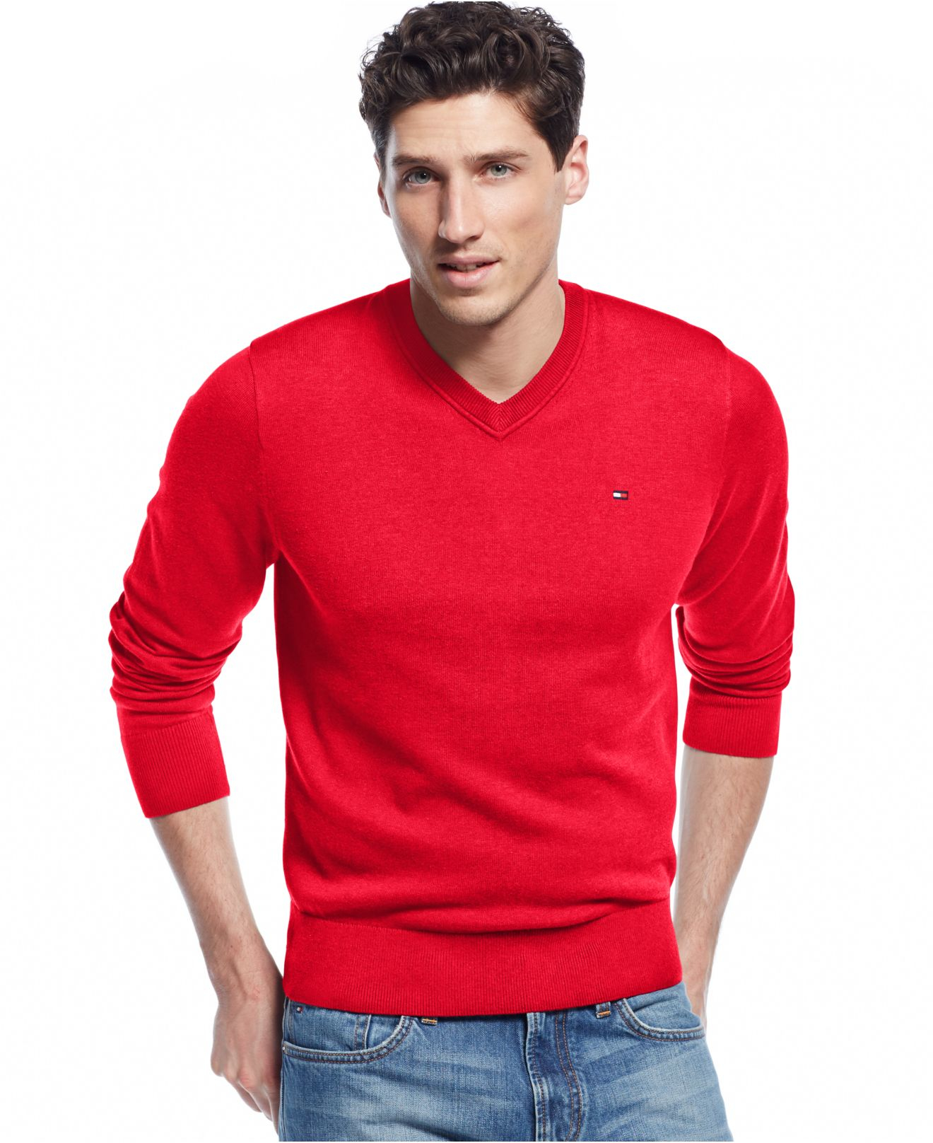 tommy hilfiger red v neck sweater