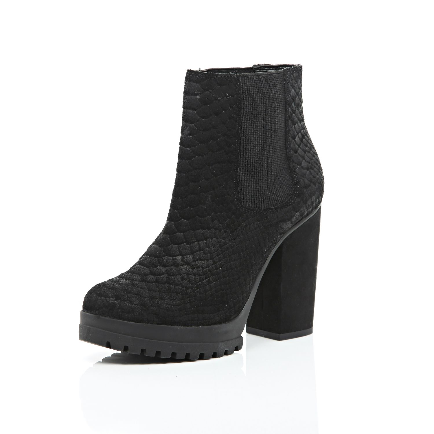 River Island Black Suede Heeled Ankle Boots - Lyst