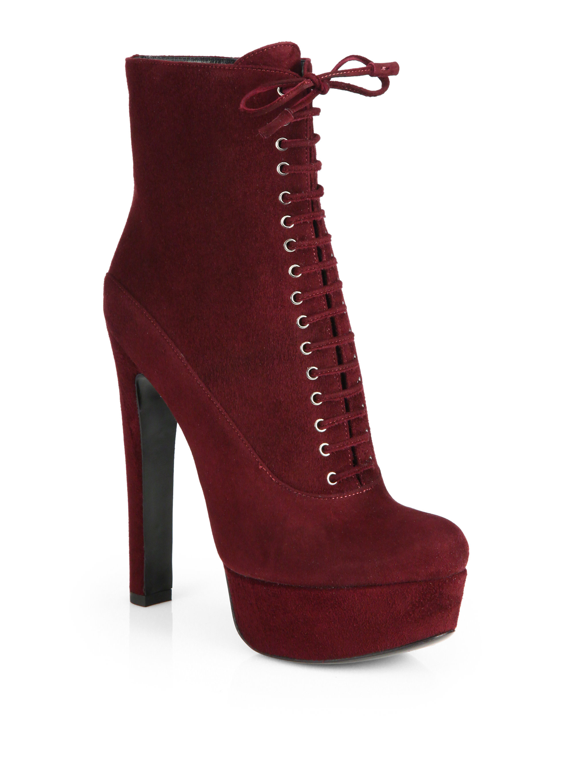 Lyst - Prada Suede Lace-Up Ankle Boots in Red