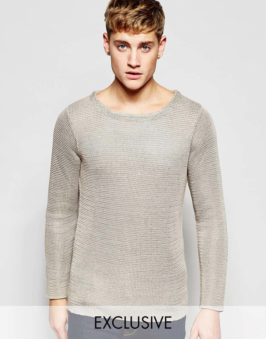 BYWX Men Solid Crew Neck Pullover Loose Knitted Sweater 