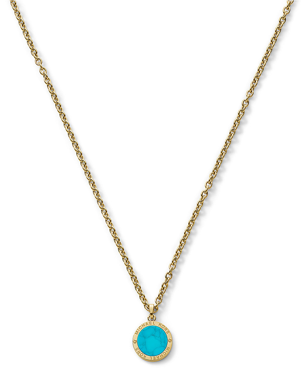 Michael Kors GoldTone And Turquoise Disc Necklace in Blue