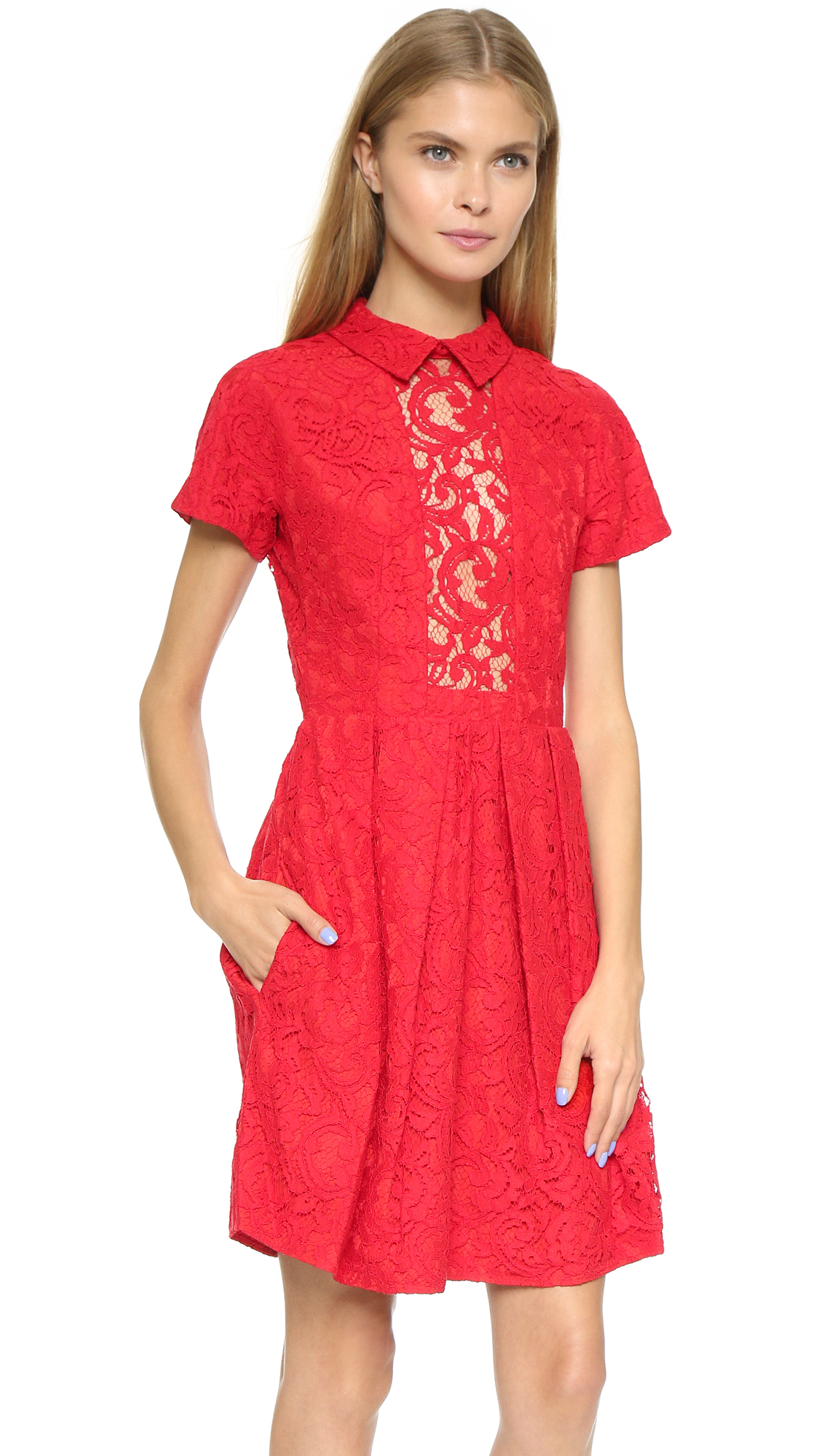 Lyst - Carven Lace Dress - Rouge in Red