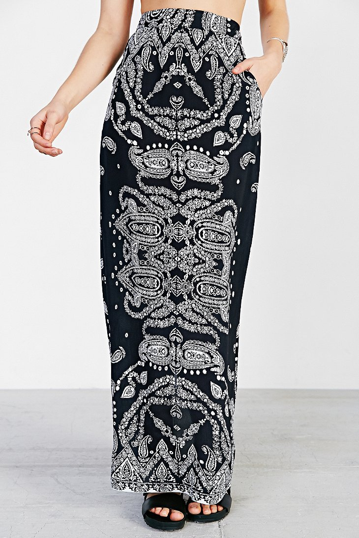 Staring At Stars Straight-Cut Boho-Print Maxi Skirt in Black | Lyst