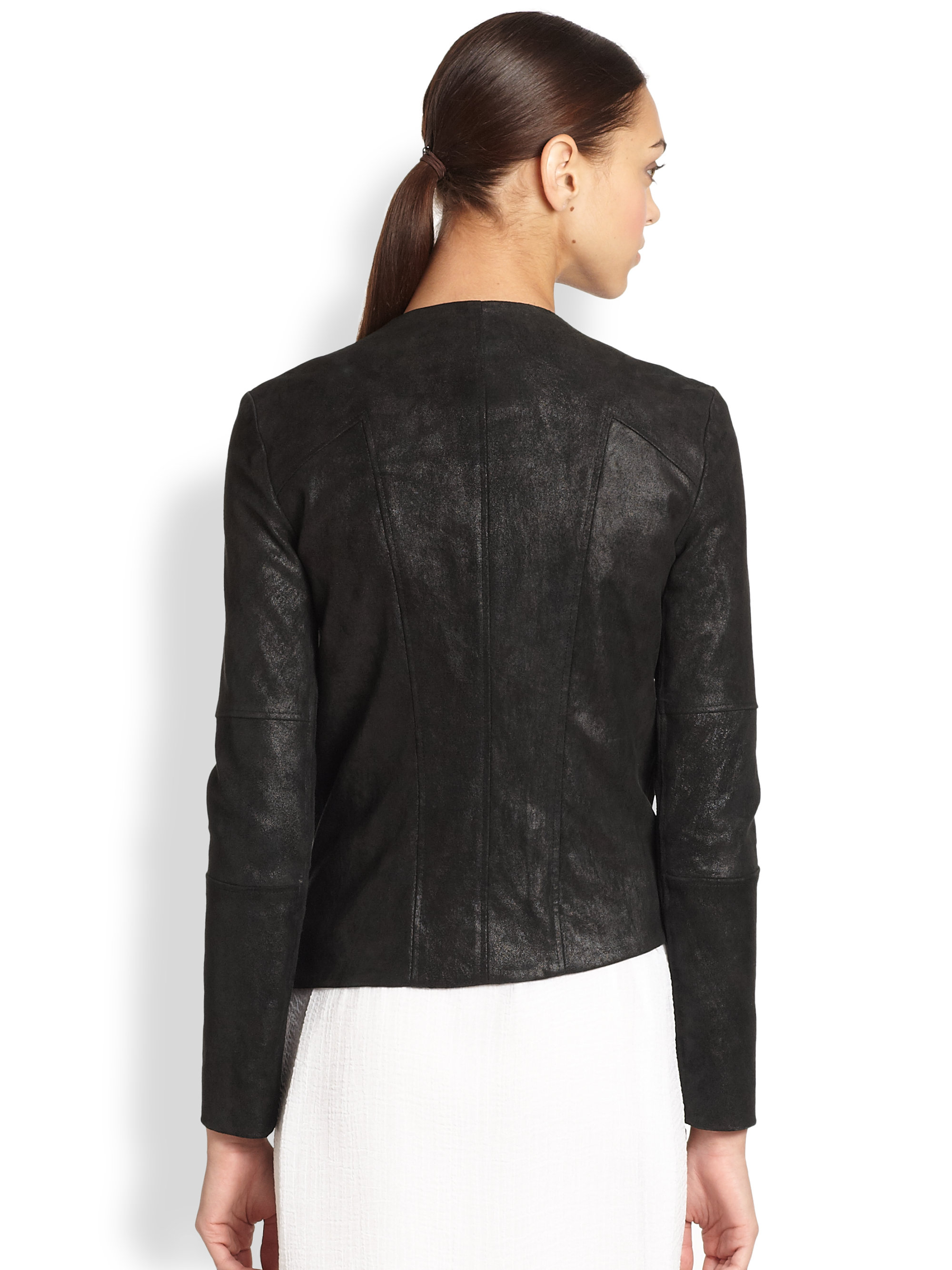 Helmut Lang Patina Asymmetrical Brushed Leather Jacket In