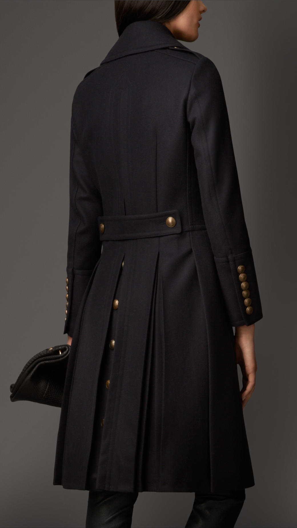 Burberry Wool Blend Fitted Military Coat in Blue | Lyst